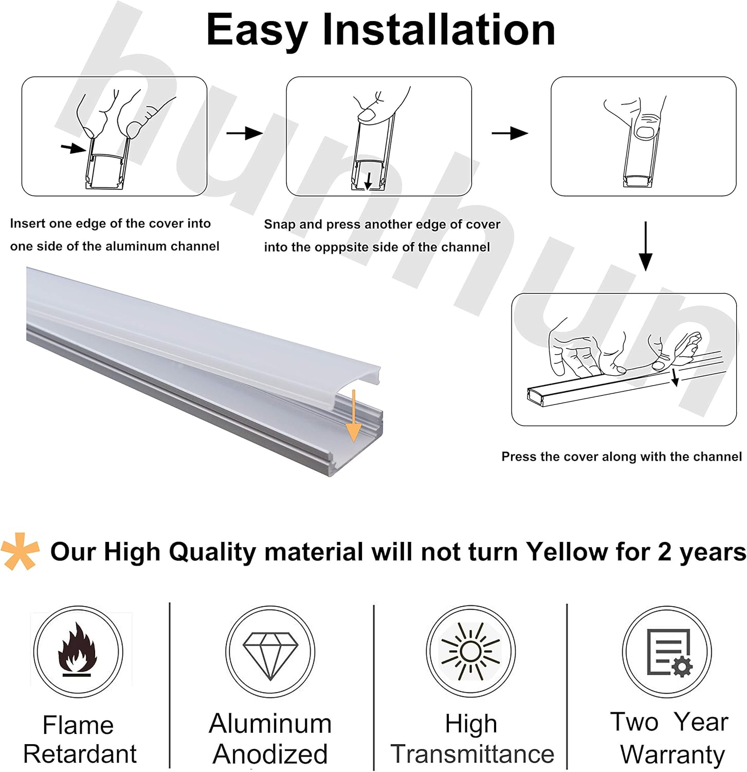 40-Pack U Shape LED Aluminum Channel with Milky Cover and Mounting Clips