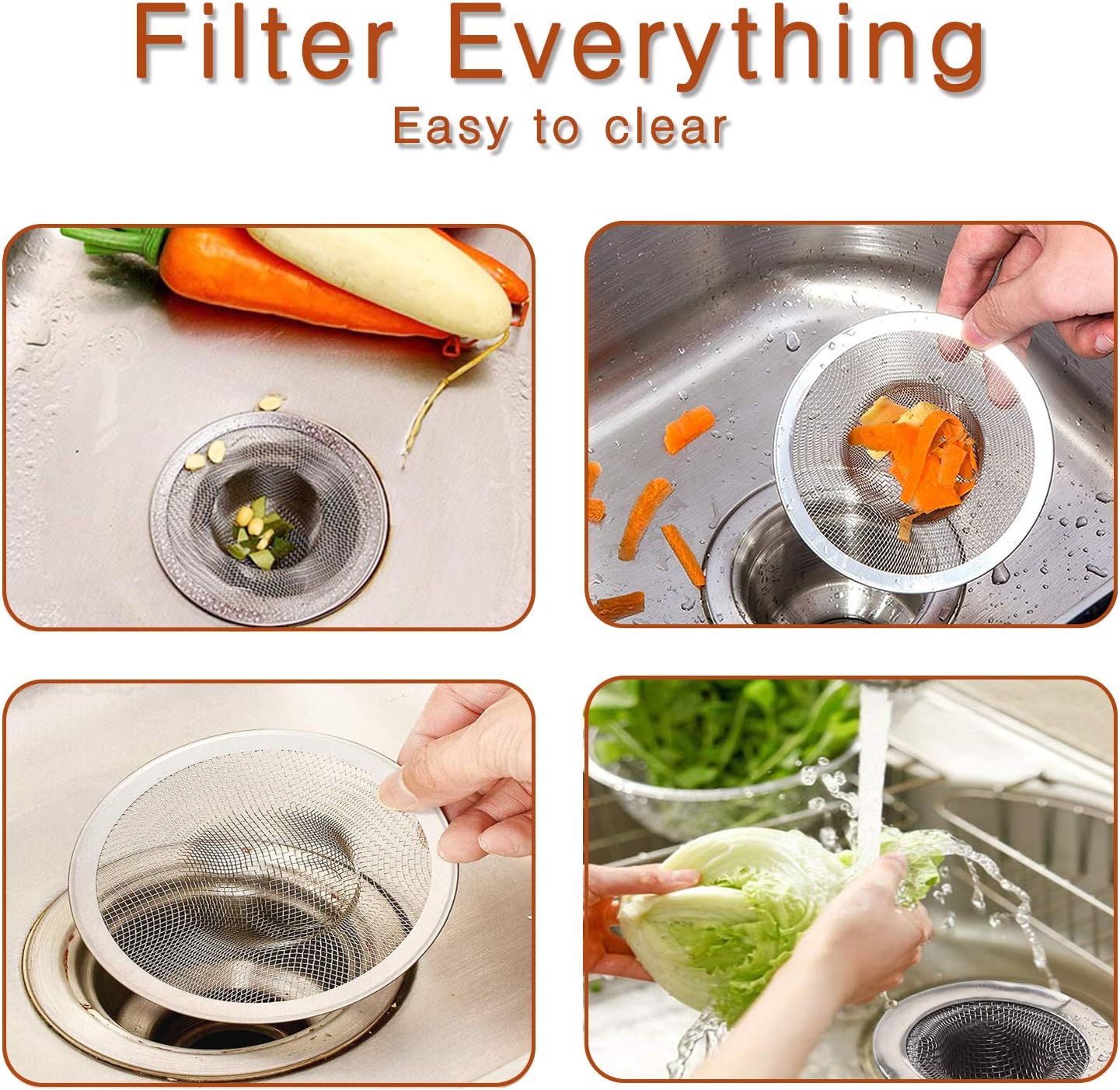 4pcs Heavy Duty Stainless Steel Kitchen Sink Strainer