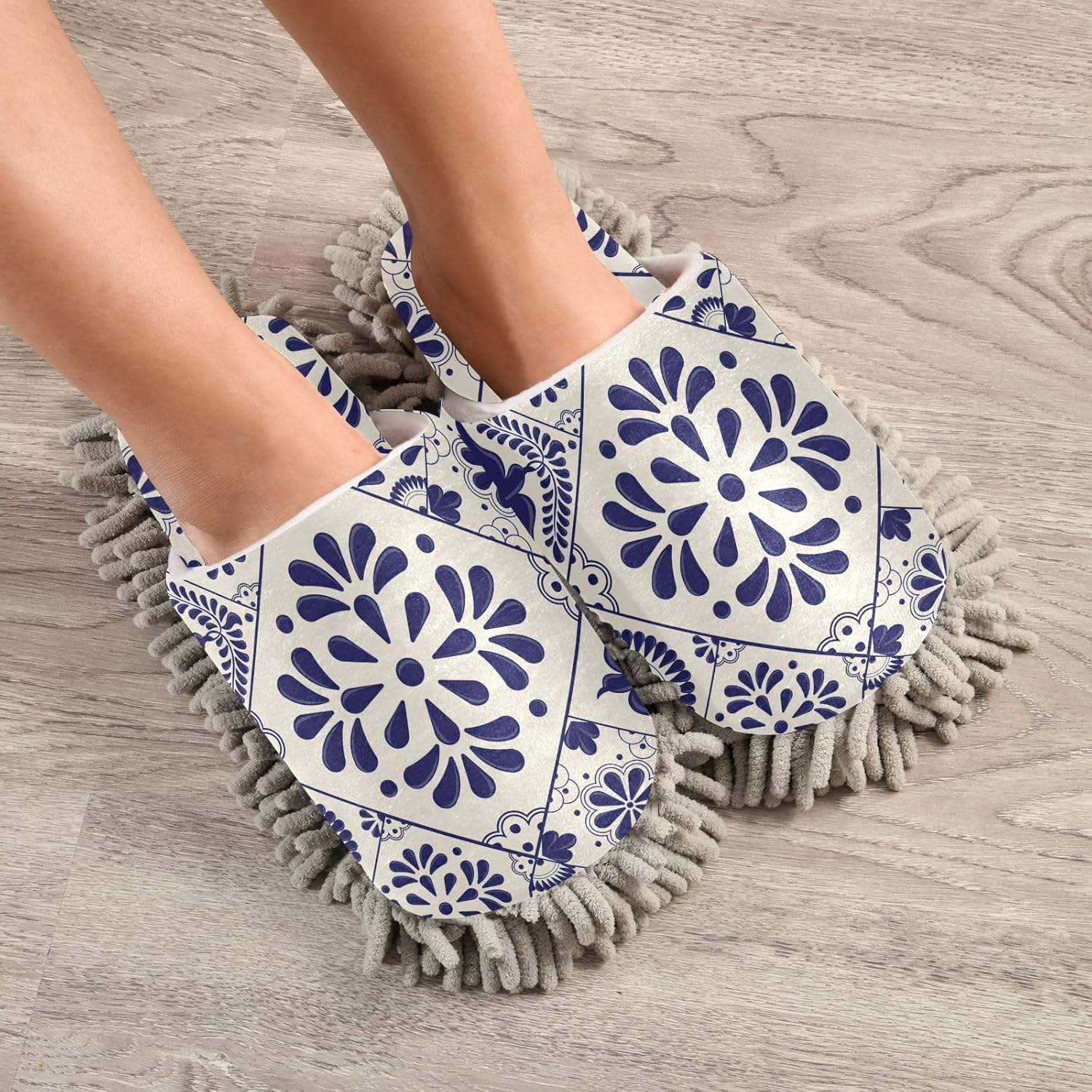 Sinestour Mop Slippers with Talavera Pattern for Floor Cleaning