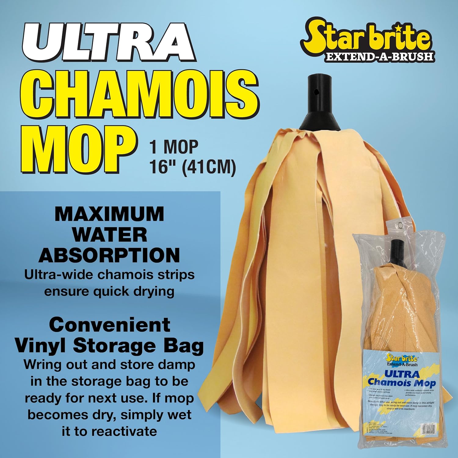 STAR BRITE Ultra Chamois Mop Head - Replacement for Extend-A-Brush Handles