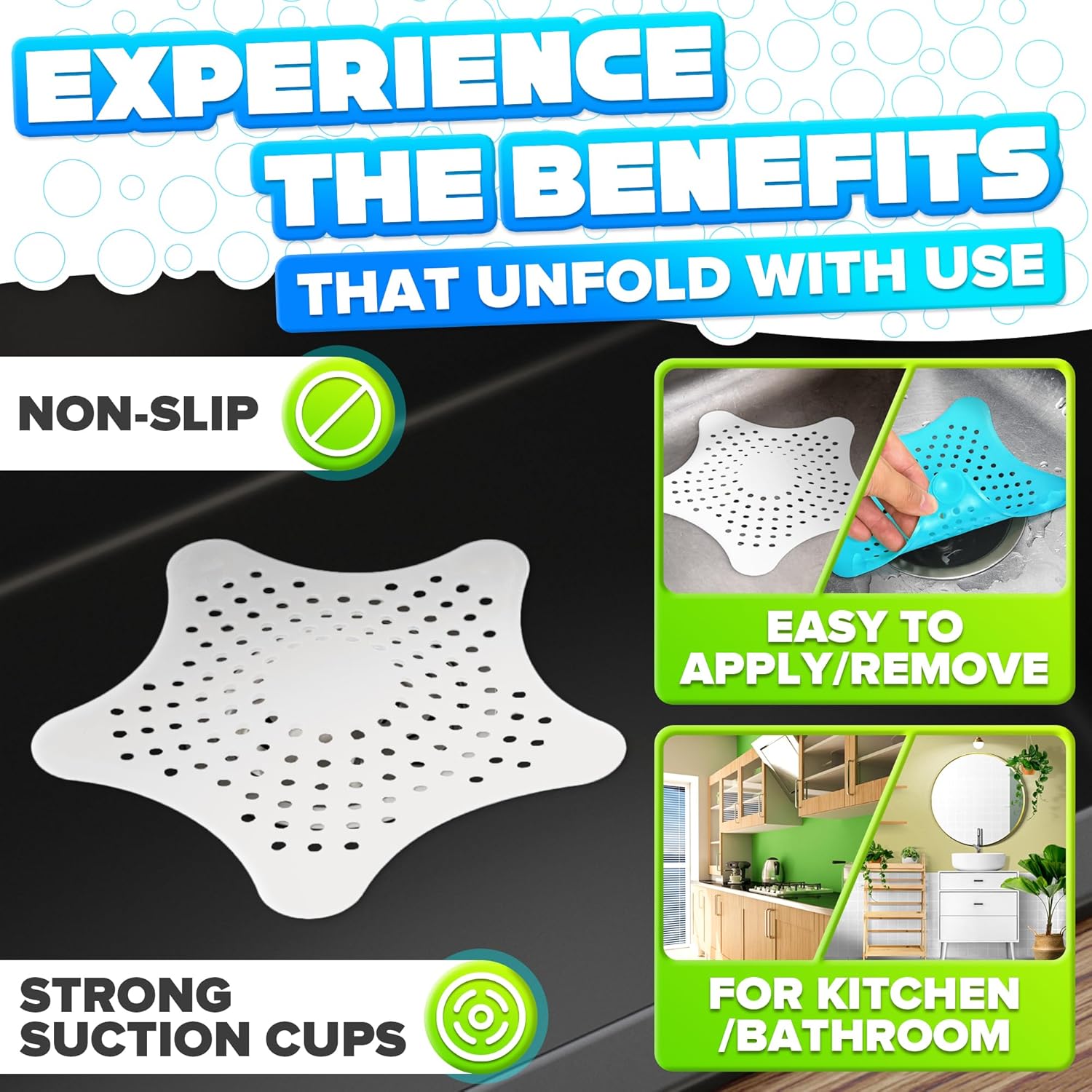 BURIUS 3Pcs Starfish Sink Strainers - Hair Catcher for Kitchen and Bath