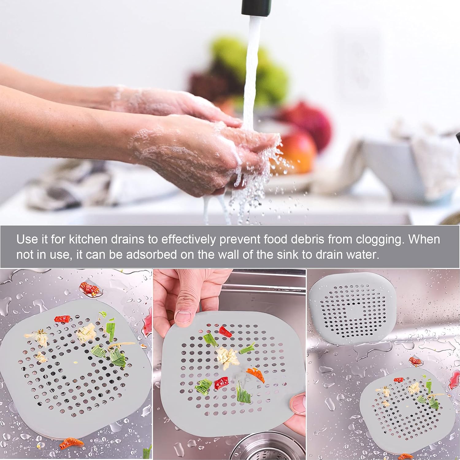 2 Pieces Shower Drain Hair Catcher with Sucker Water Trap Cover Grey