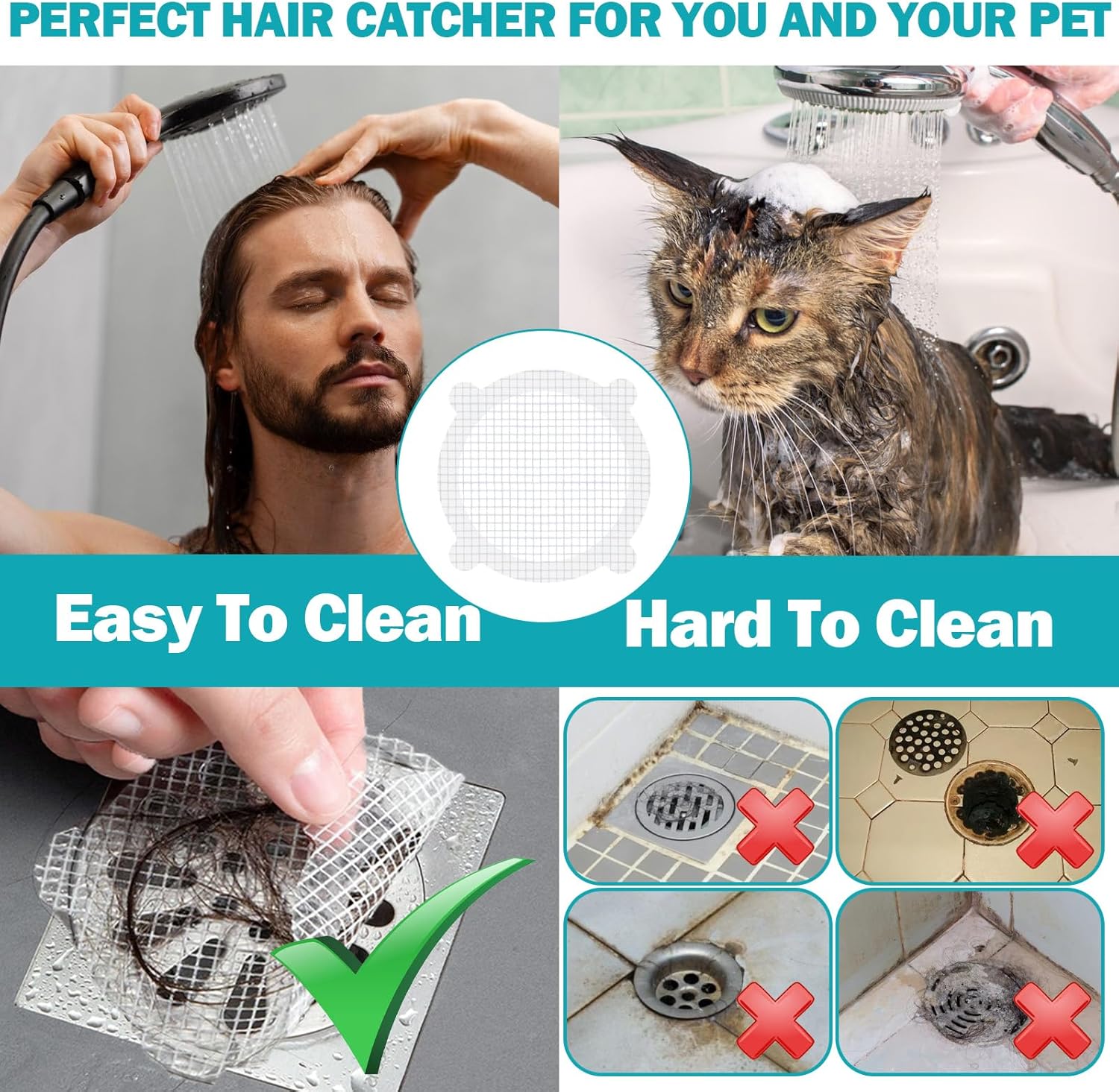 HIKIMA 60Pcs Disposable Shower Drain Cover Hair Catcher