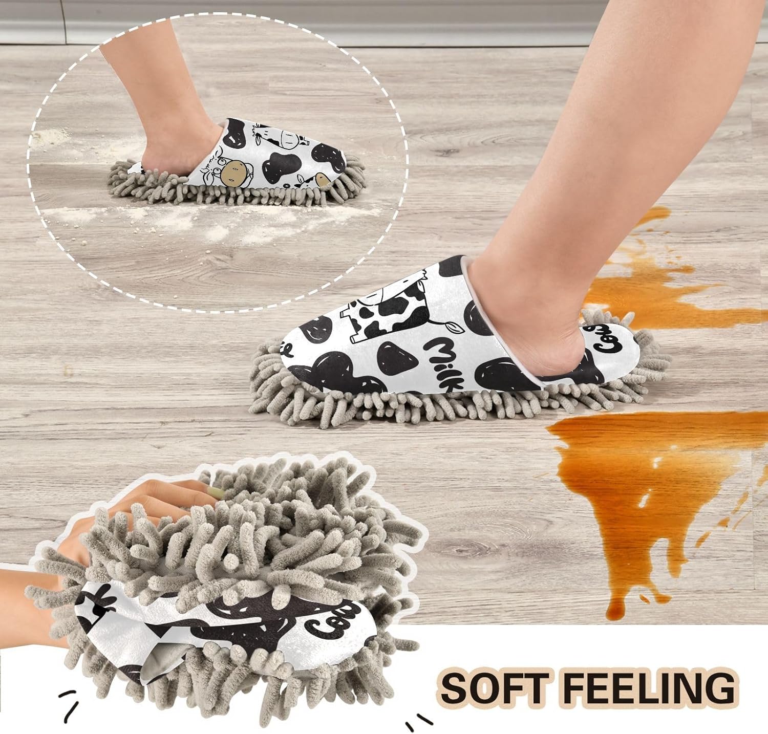 Sinestour Cow Mop Slippers for Floor Cleaning