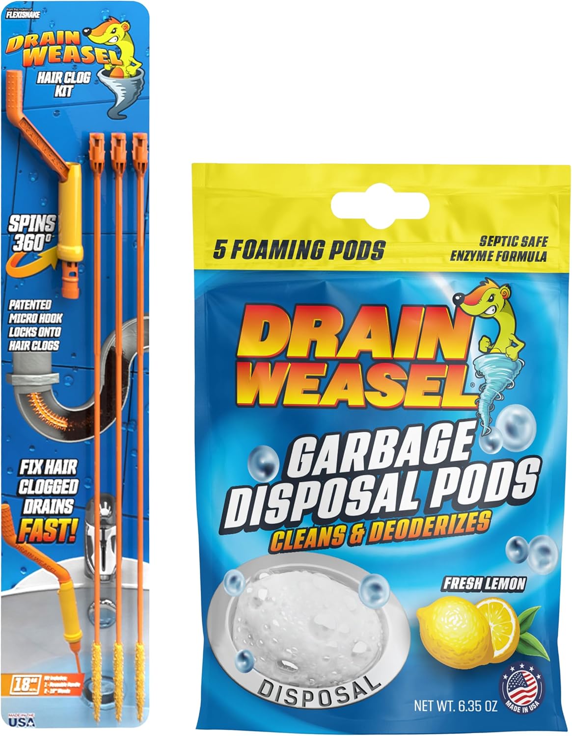 FlexiSnake Drain Weasel 3 Wand Clog Remover Tool