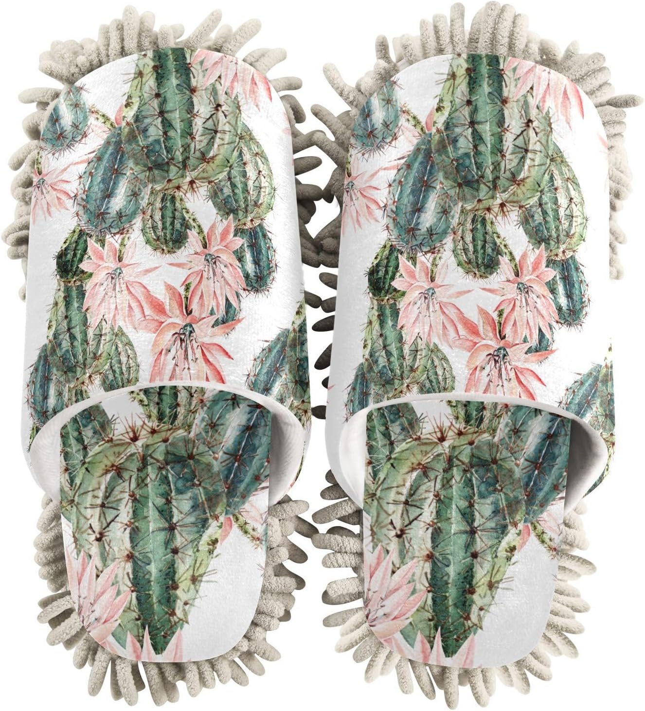 Sinestour Floral Cactus Mop Slippers for Floor Cleaning