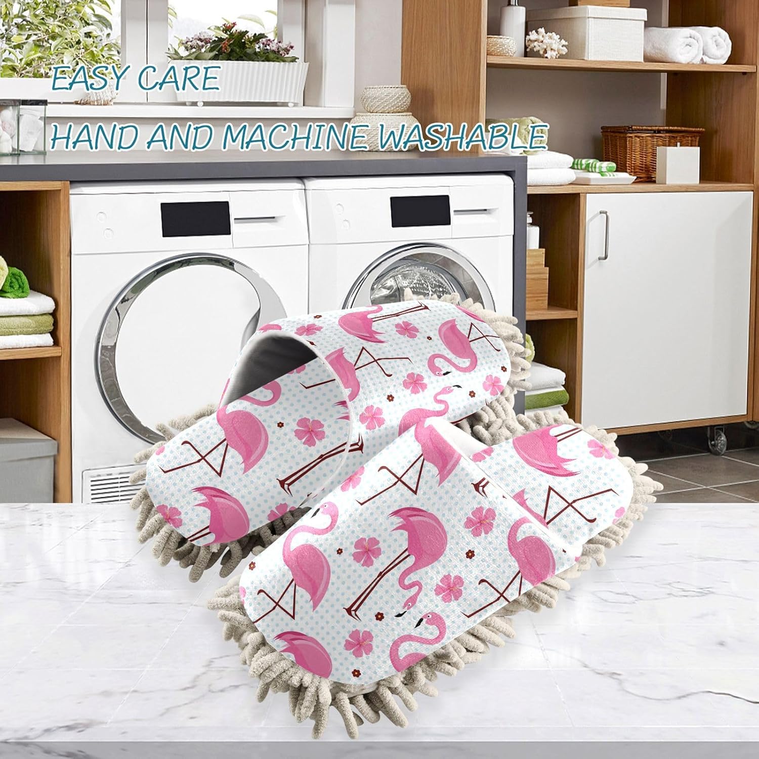 Sinestour Flamingos Mop Slippers for Floor Cleaning