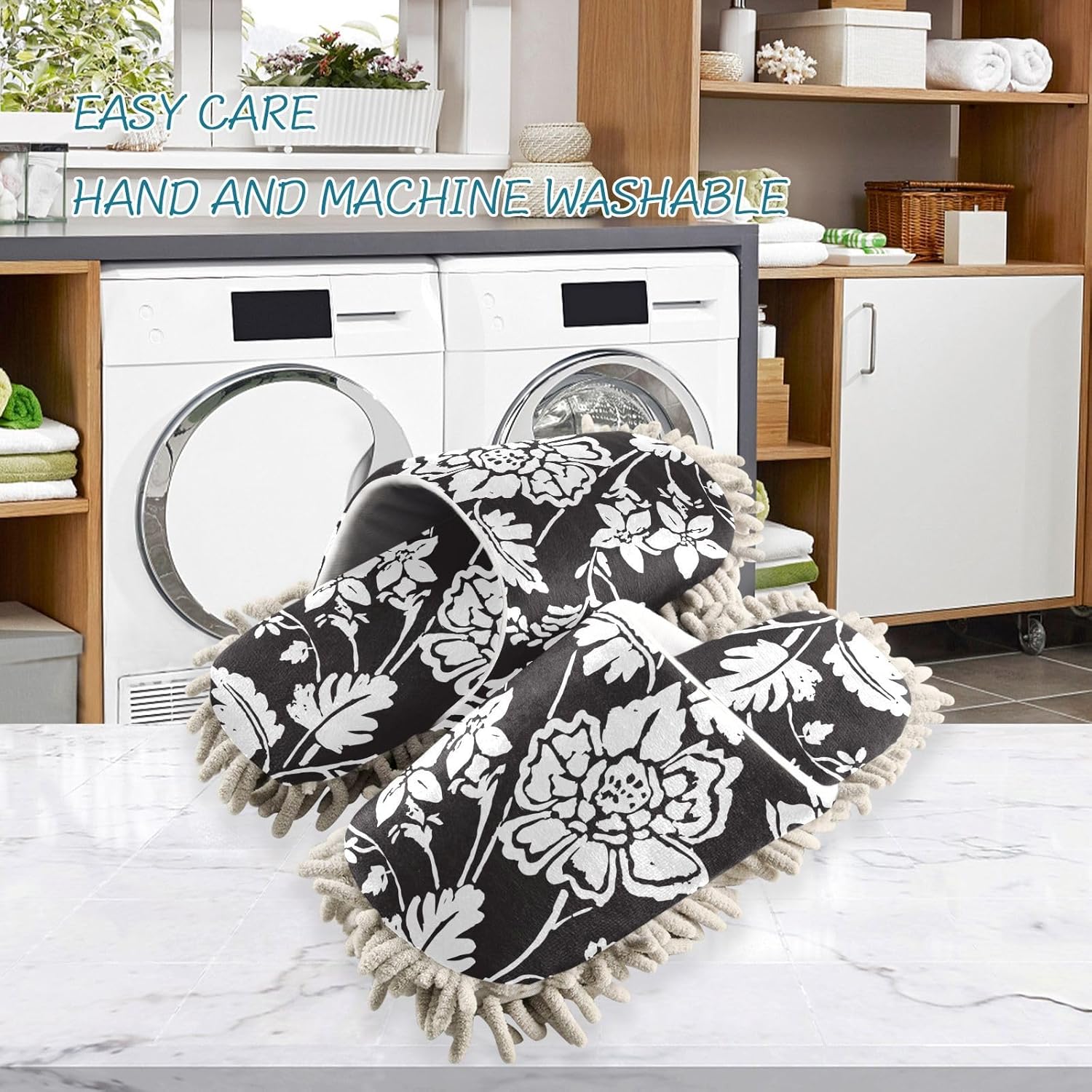 Kigai Microfiber Slippers Black Floral Cleaning Mop