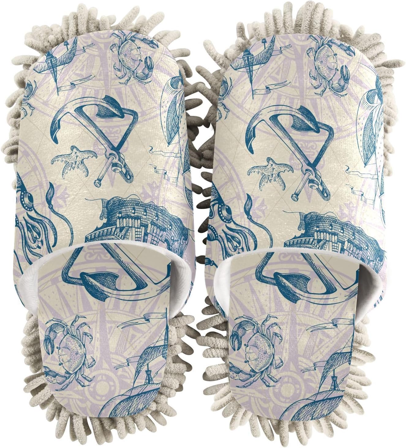 Sinestour Vintage Sailboat Seashells Mop Slippers