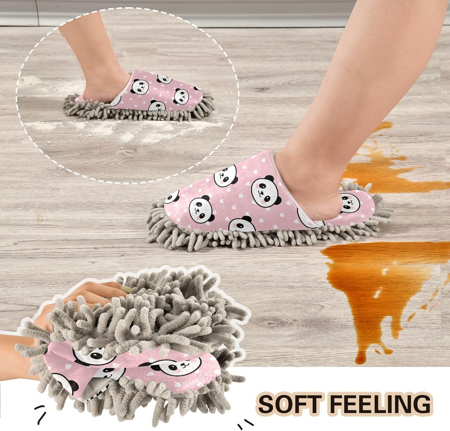 Sinestour Panda Pink Mop Slippers for Floor Cleaning