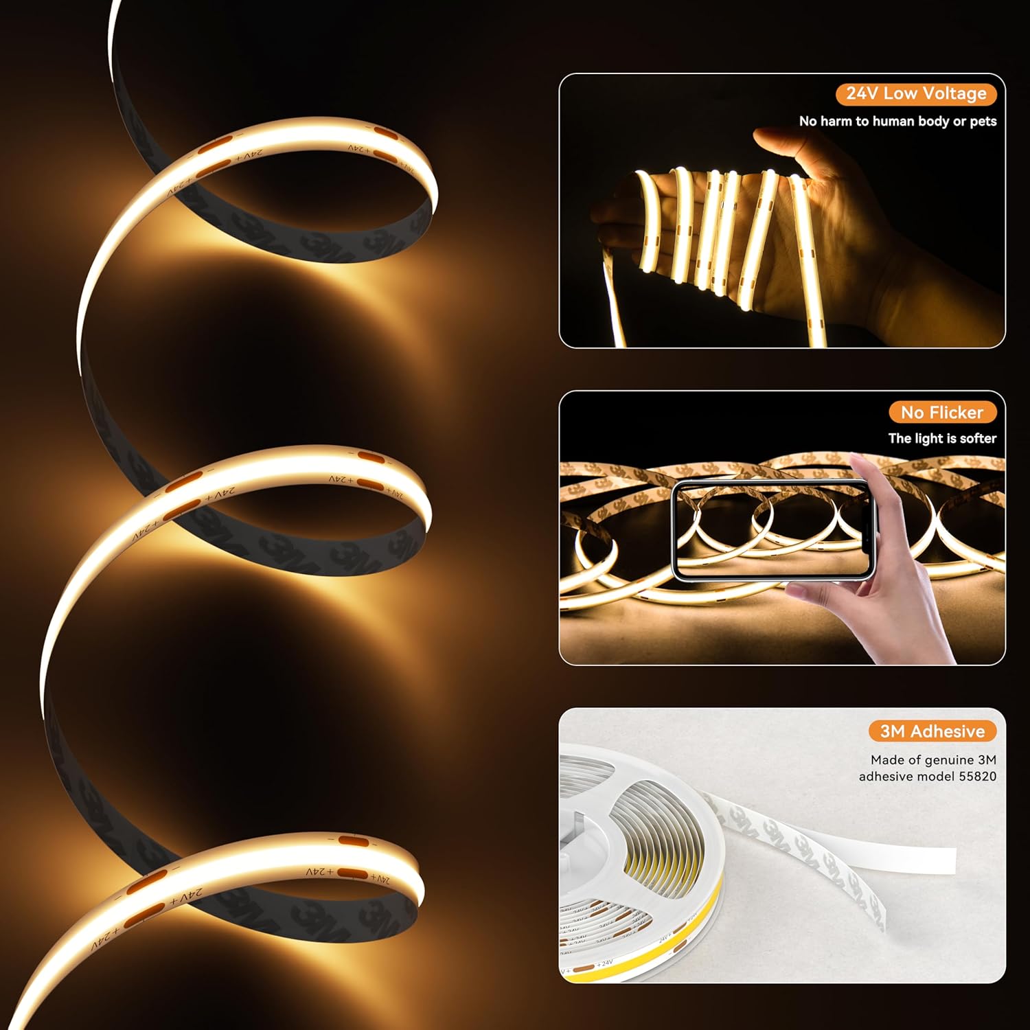 PAUTIX 2700K COB LED Strip Light 164ft Dimmable with RF Remote Timer