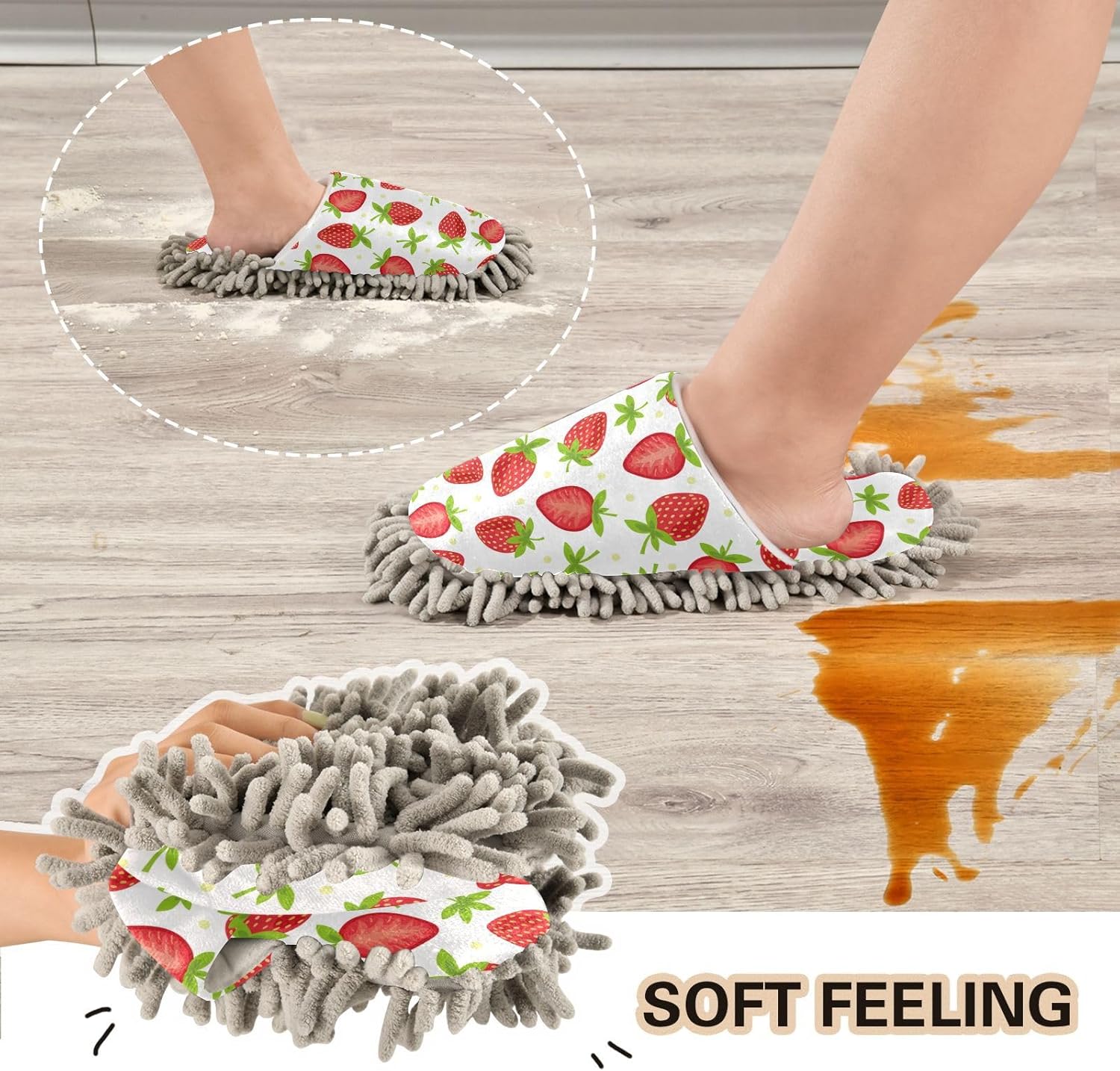 Sinestour Fruits Strawberry Mop Slippers for Floor Cleaning 1