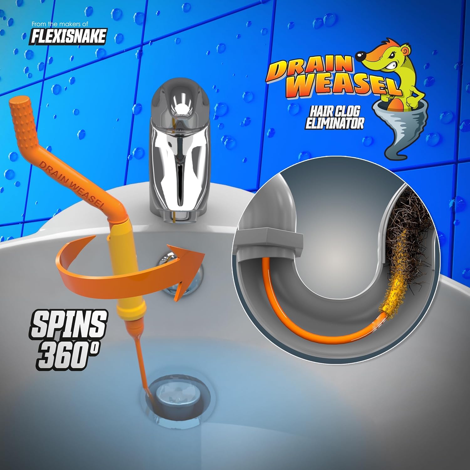 FlexiSnake Drain Weasel Tool with 5 Lemon Scent Pods