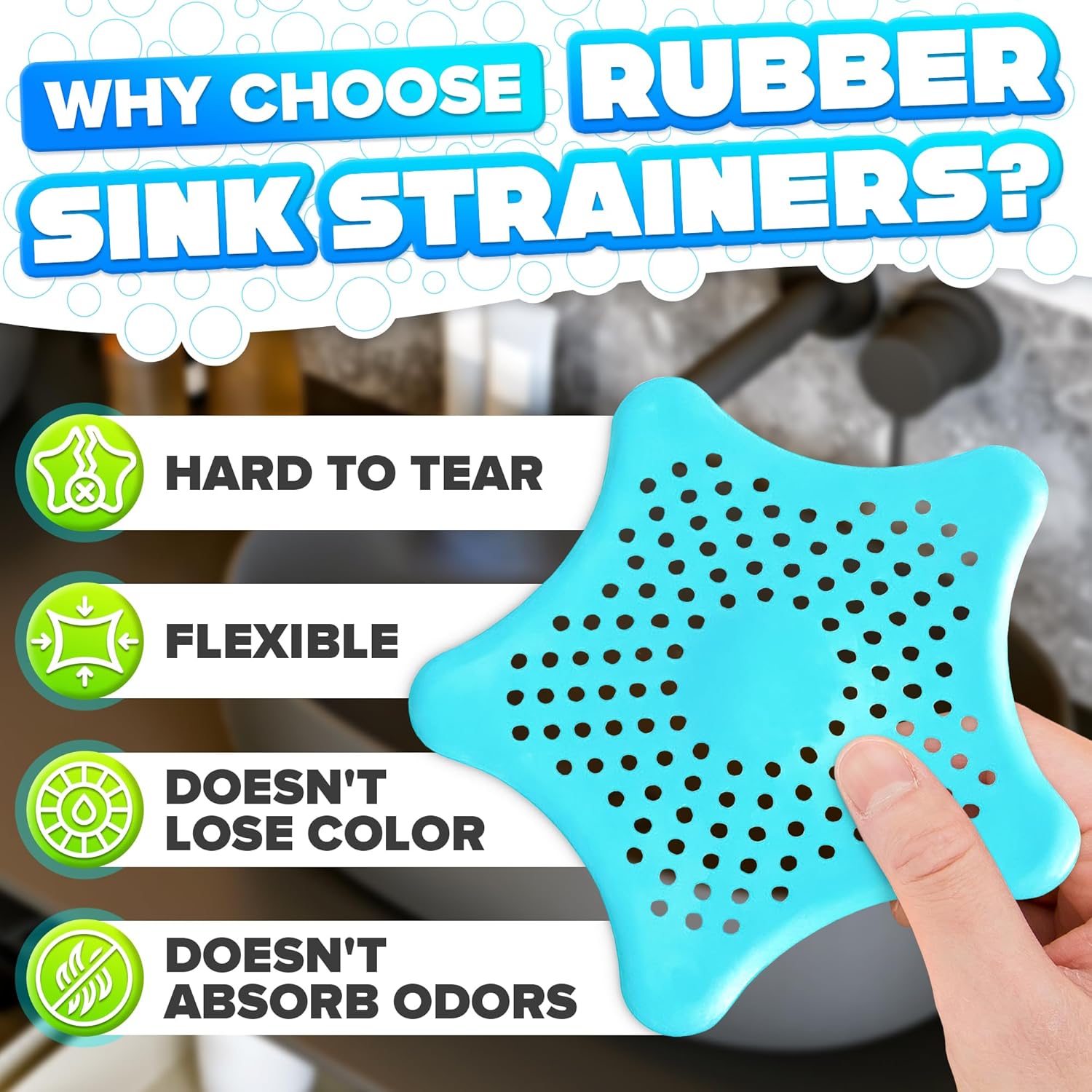 BURIUS 3Pcs Starfish Sink Strainers - Hair Catcher for Kitchen and Bath