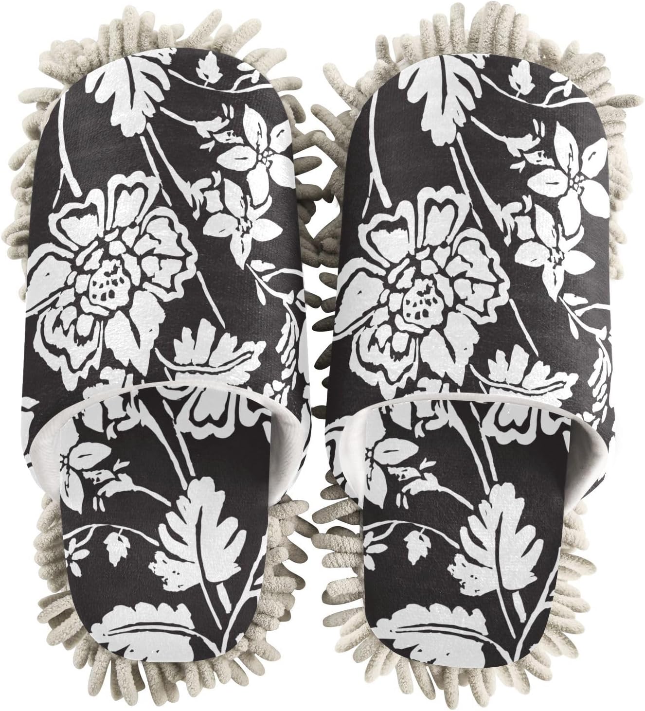 Kigai Microfiber Slippers Black Floral Cleaning Mop