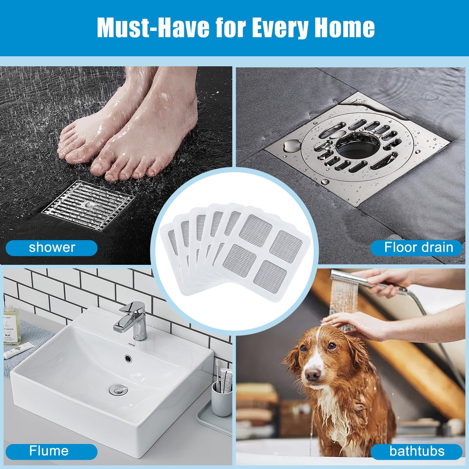 30PCS Pack Disposable Hair Catcher Drain Cover Mesh Stickers