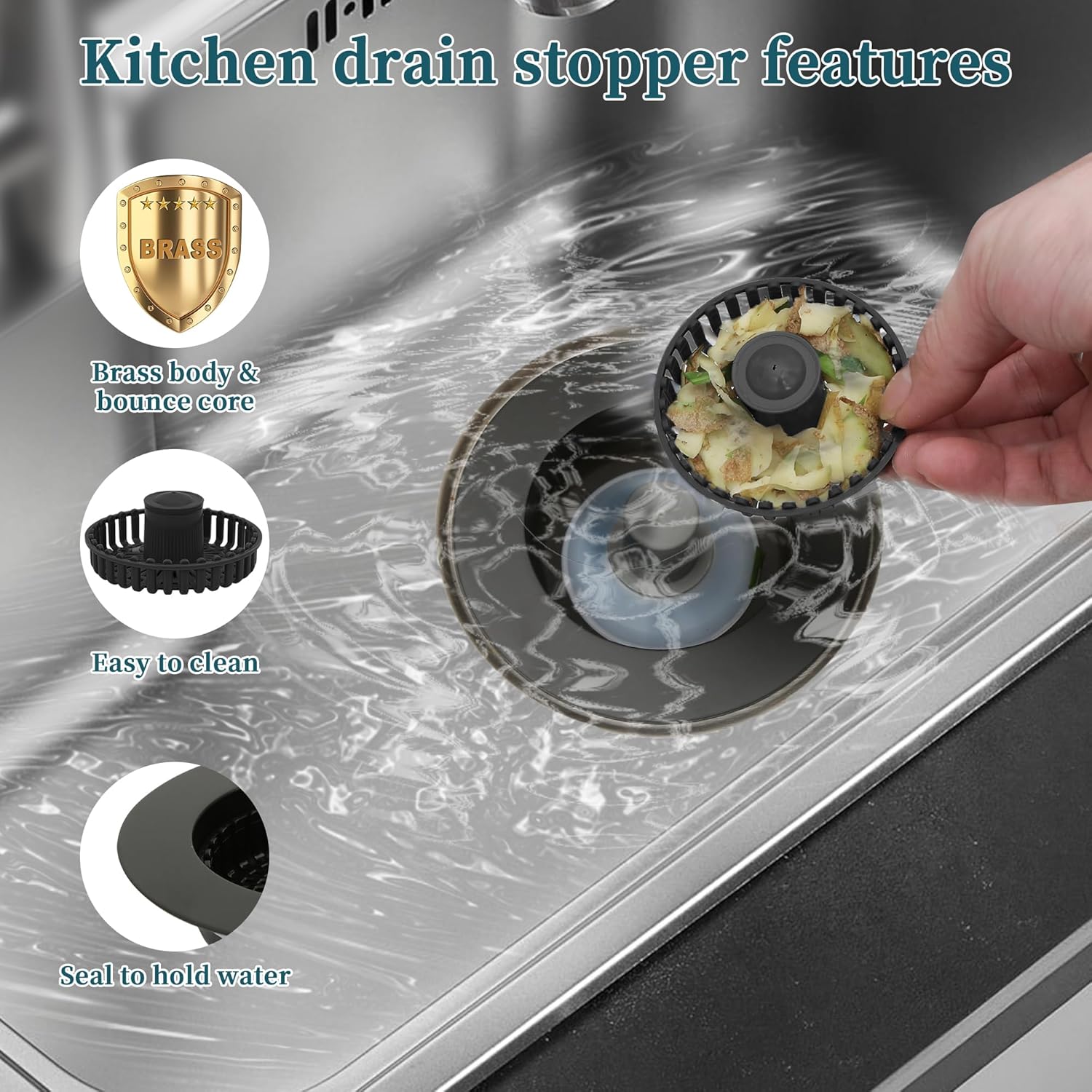 FEIOOD 3 in 1 Kitchen Sink Strainer and Stopper