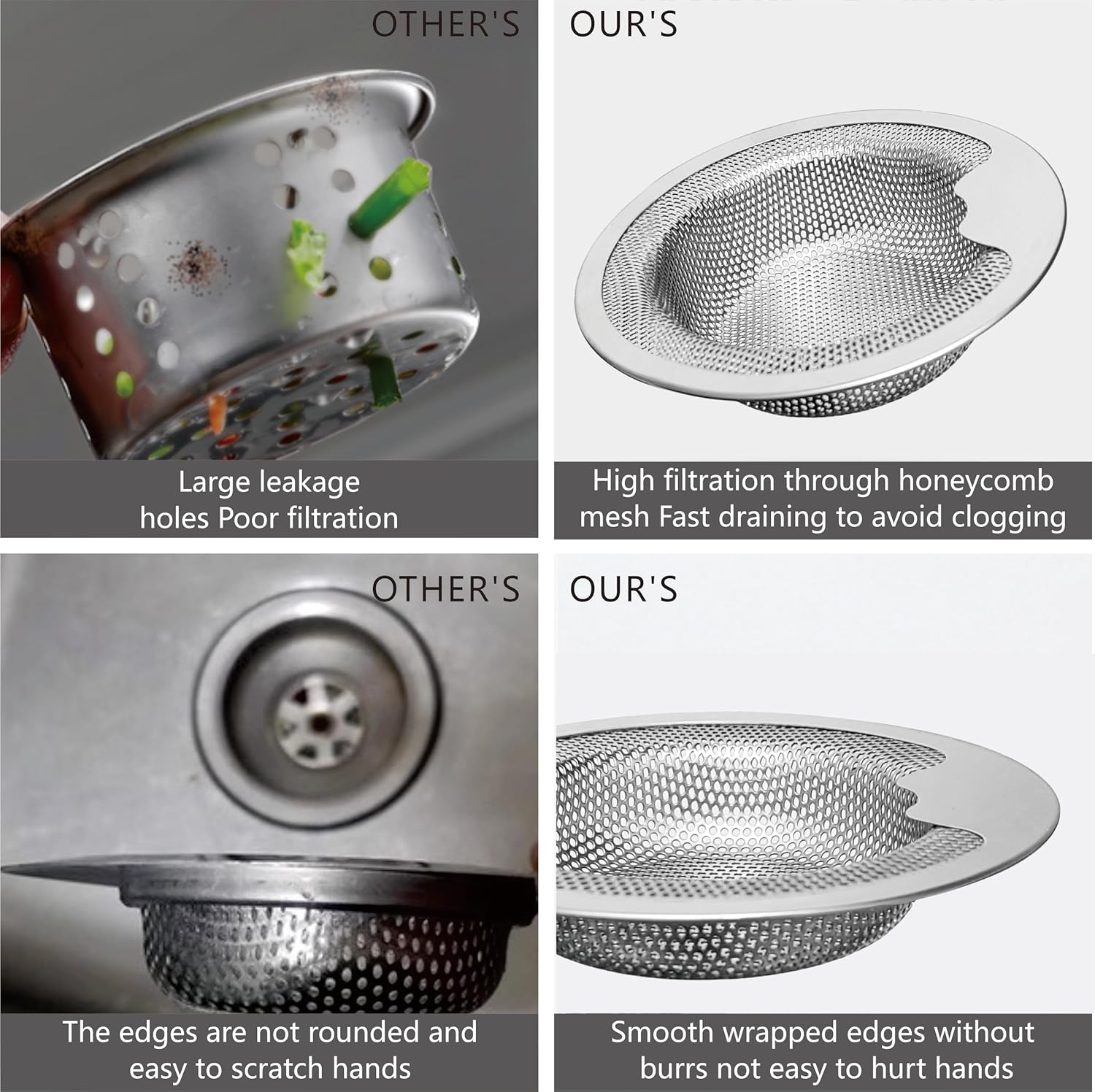 JATYP 2 Pack Stainless Steel Kitchen Sink Strainer with Upgrade Handle