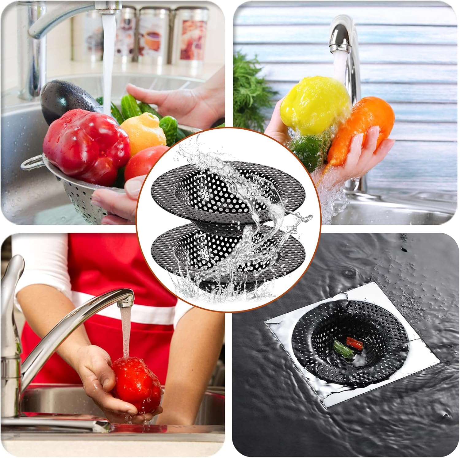 BESSEEK 2 Pcs Black Stainless Steel Mesh Sink Drain Strainer 1