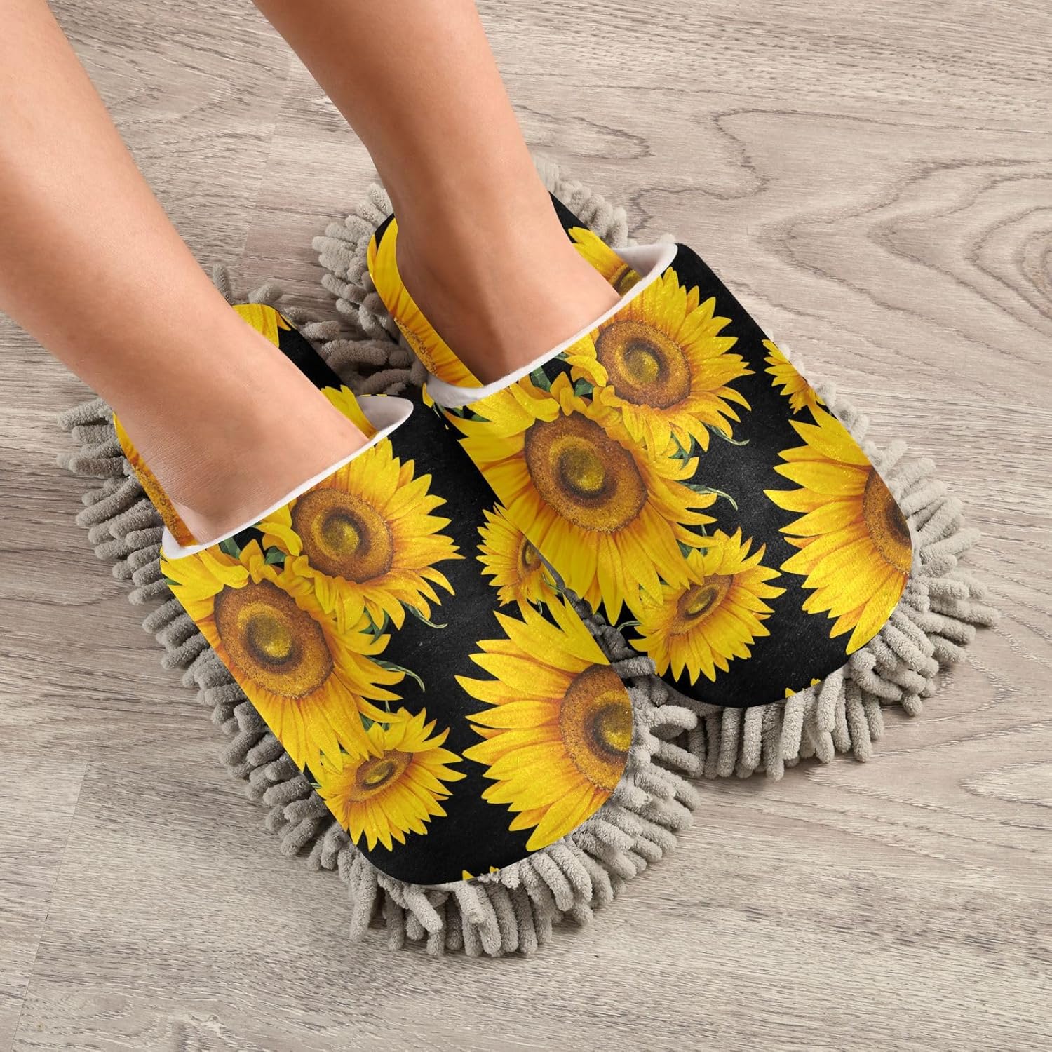 Sinestour Sunflowers Mop Slippers for Floor Cleaning
