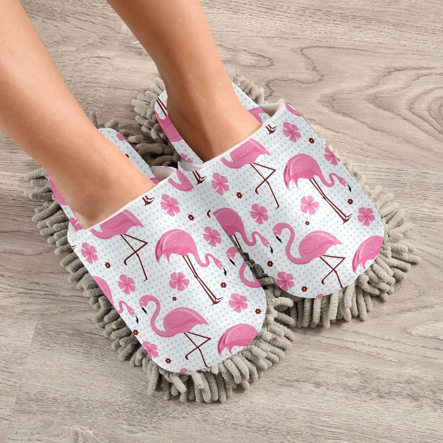 Sinestour Flamingos Mop Slippers for Floor Cleaning