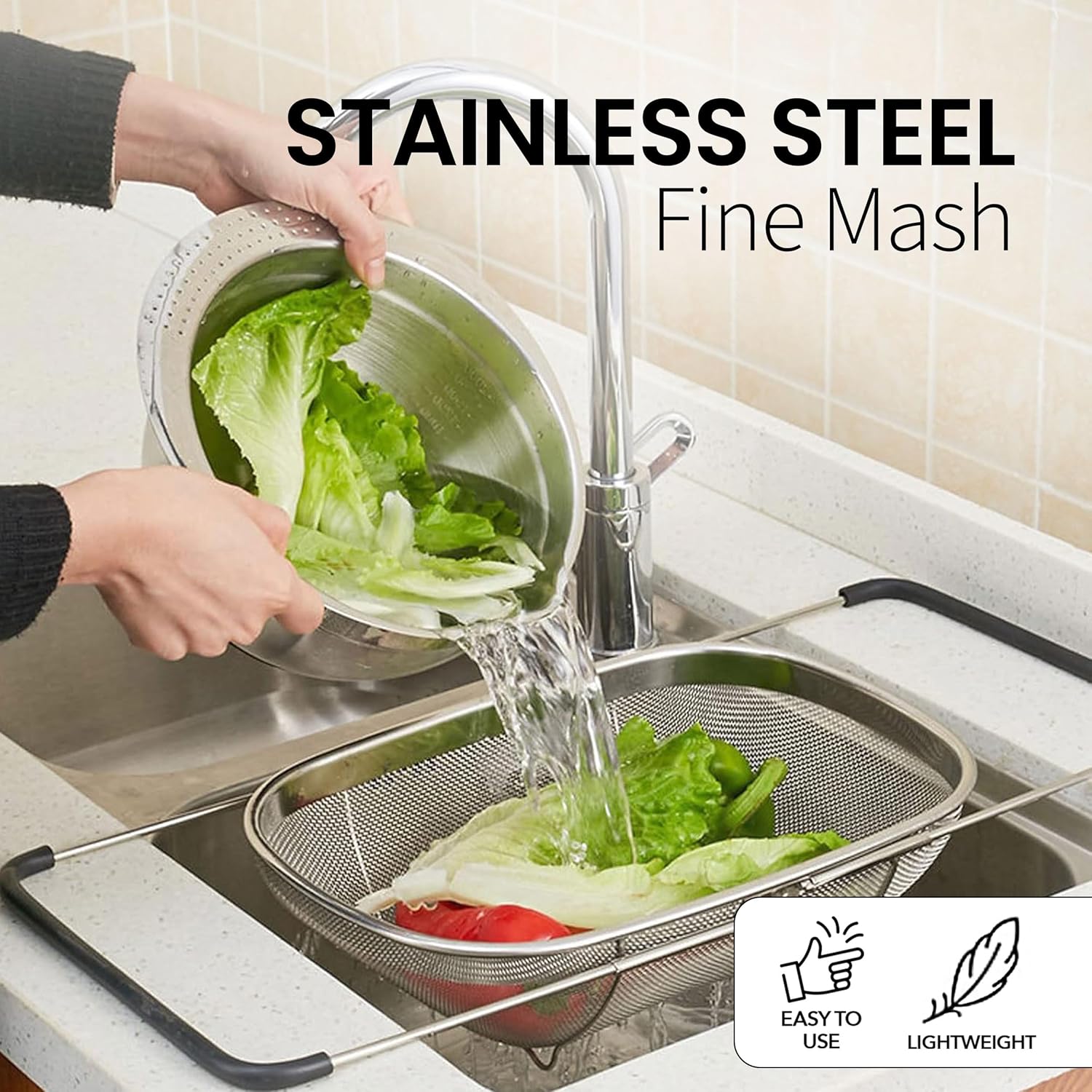 Alpine Cuisine 14x95 In Over the Sink Colander with Expandable Handle