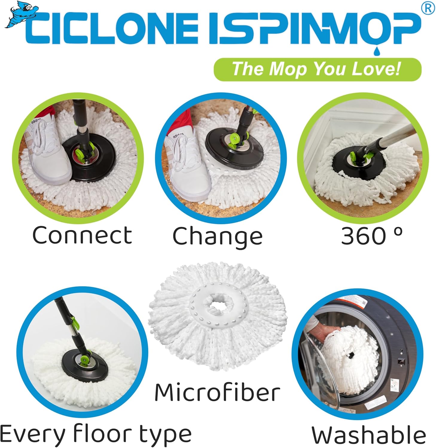 CICLONE Ispinmop Microfiber Mop Head Refill
