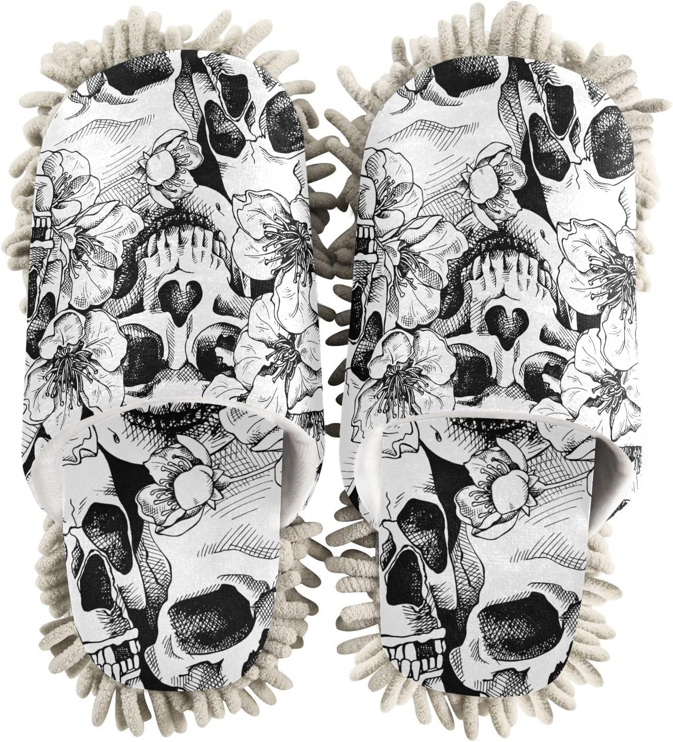 Sinestour White Skull Mop Slippers for Floor Cleaning