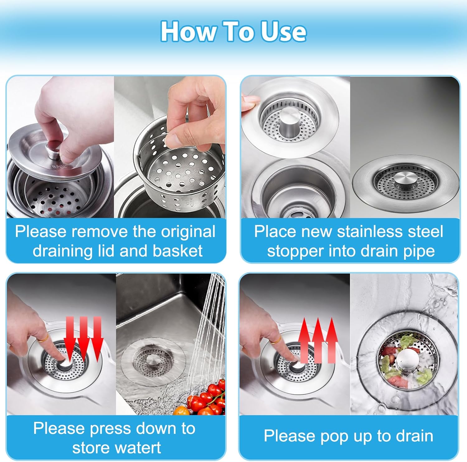 COMLELA 3 in 1 Sink Drain Strainer Combo