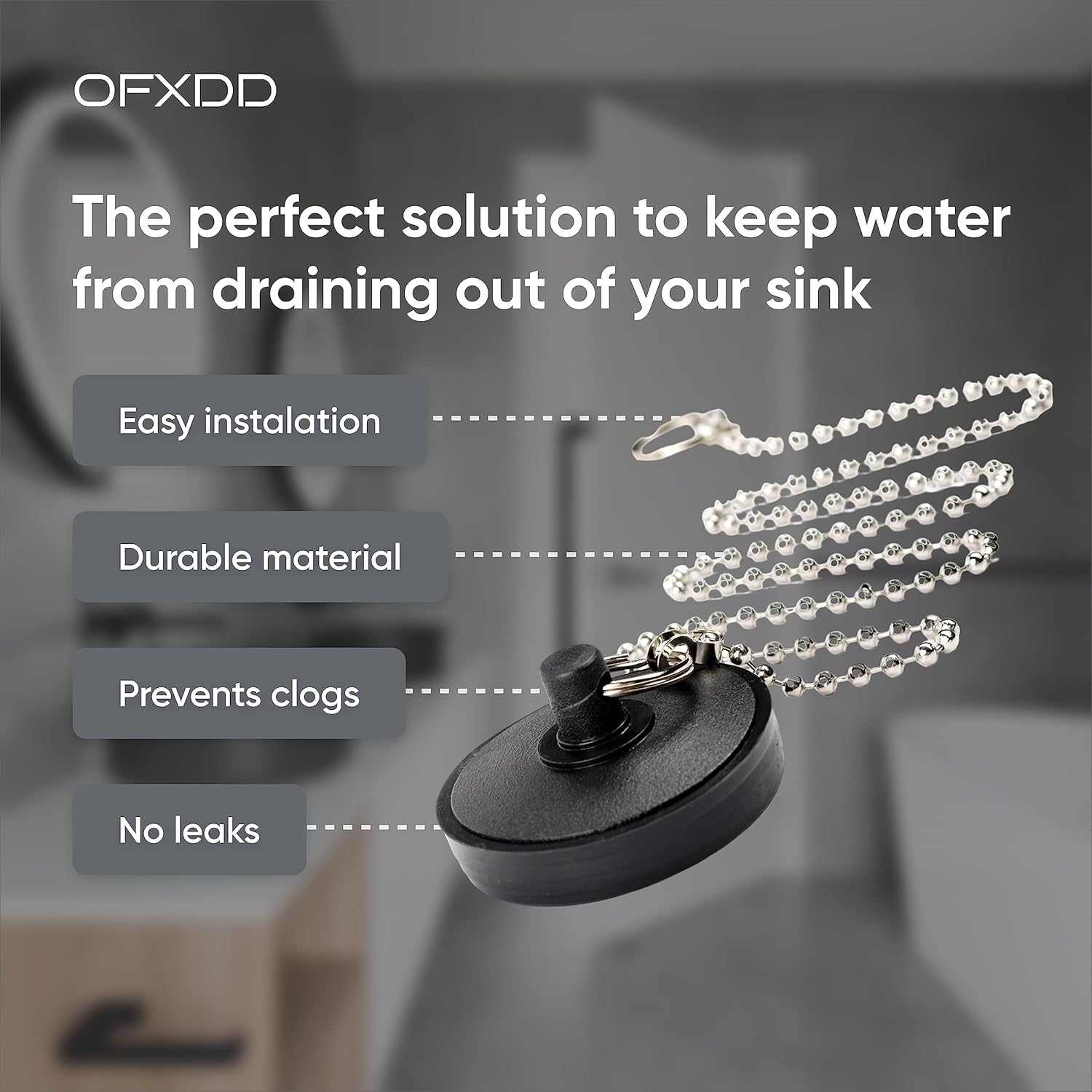 OFXDD Sink Stopper 175 Black with Chain