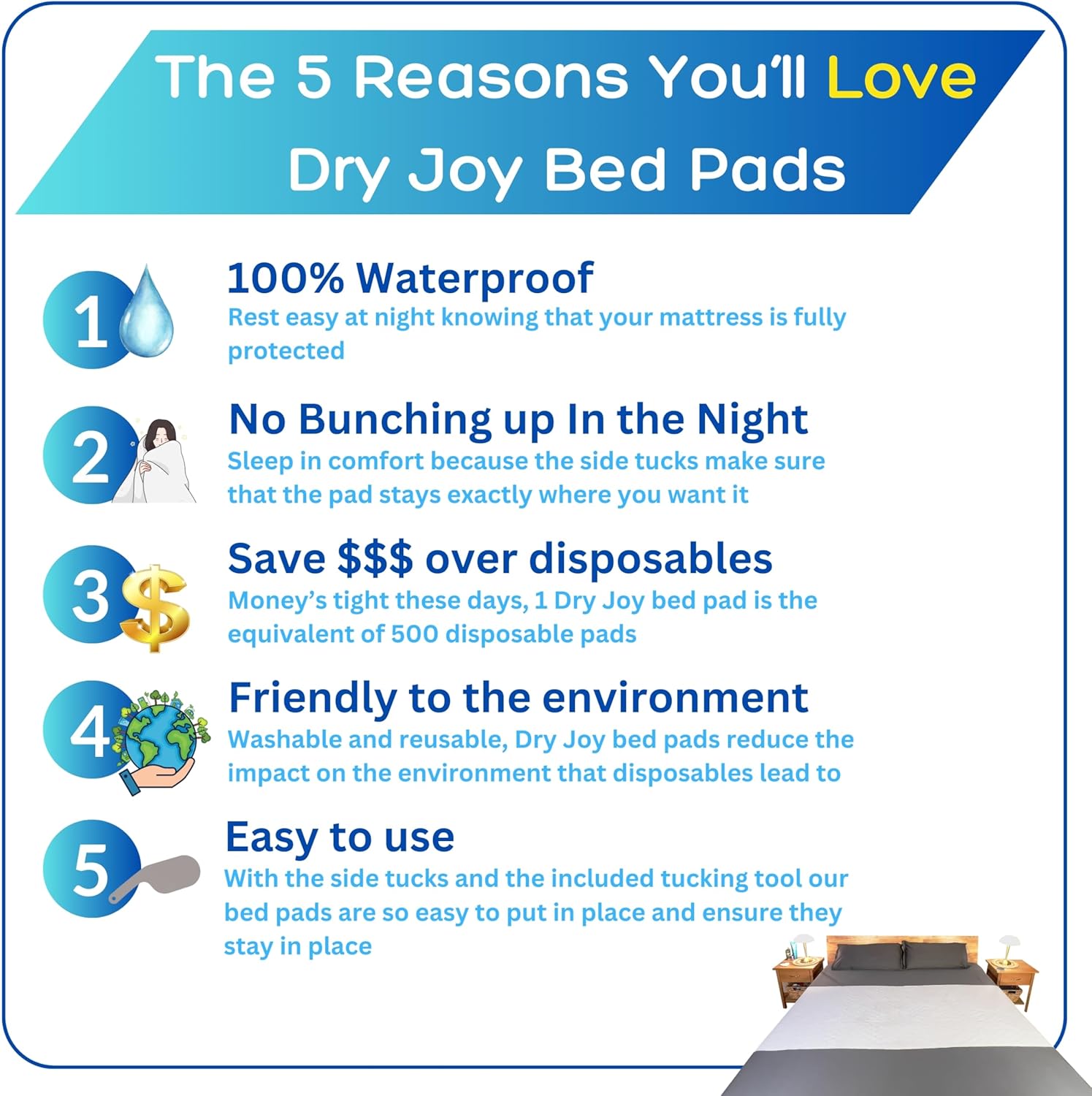 Dry Joy Waterproof Washable Bed Pads - Twin Size 34x36