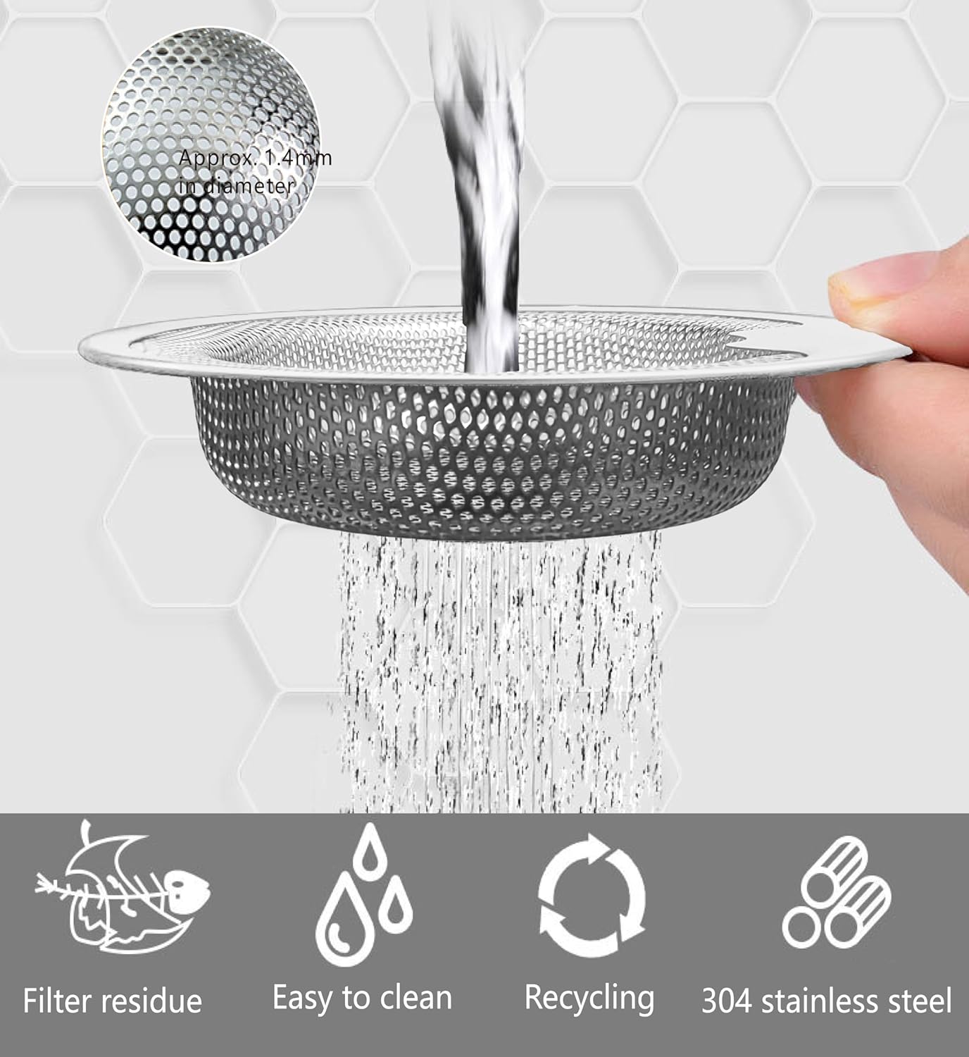 JATYP 2 Pack Stainless Steel Kitchen Sink Strainer with Upgrade Handle