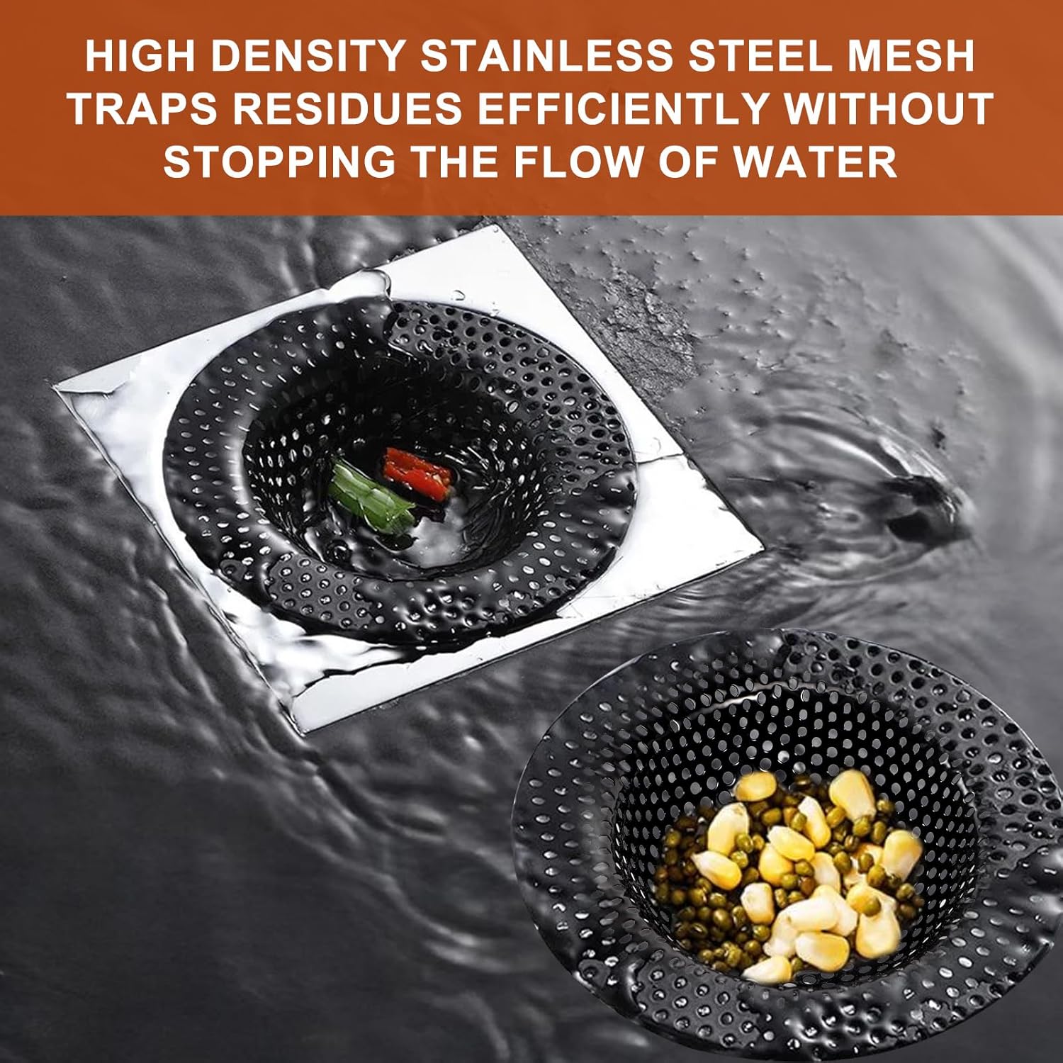 BESSEEK 2 Pcs Black Stainless Steel Mesh Sink Drain Strainer 1
