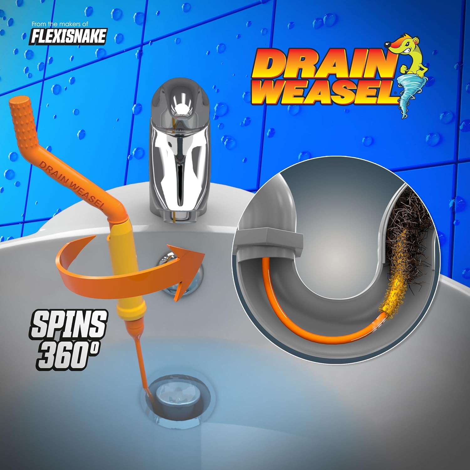 FlexiSnake Drain Weasel 3 Wand Clog Remover Tool