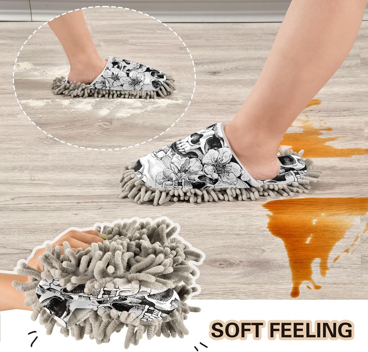 Sinestour White Skull Mop Slippers for Floor Cleaning