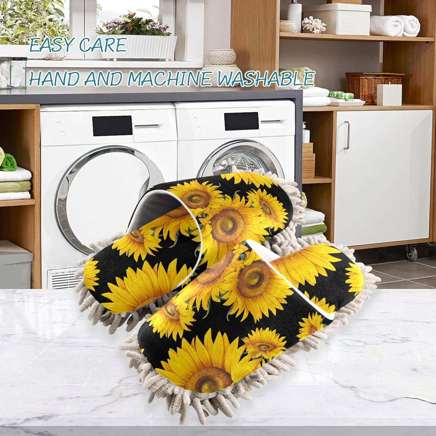 Sinestour Sunflowers Mop Slippers for Floor Cleaning