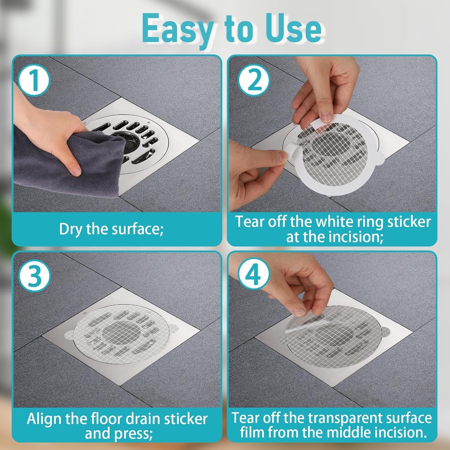 4 X 4 Flower Shape Hair Drain Sticker 10Pcs