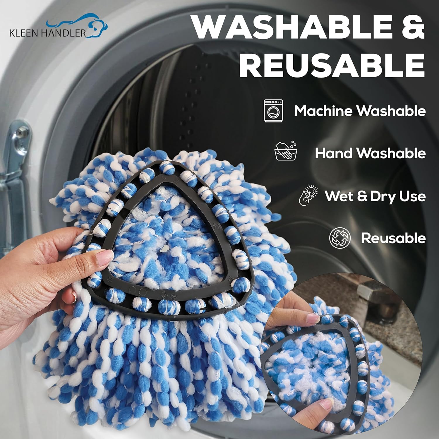 KLEEN HANDLER Microfiber Spin Mop Refill Heads 6-Pack Blue