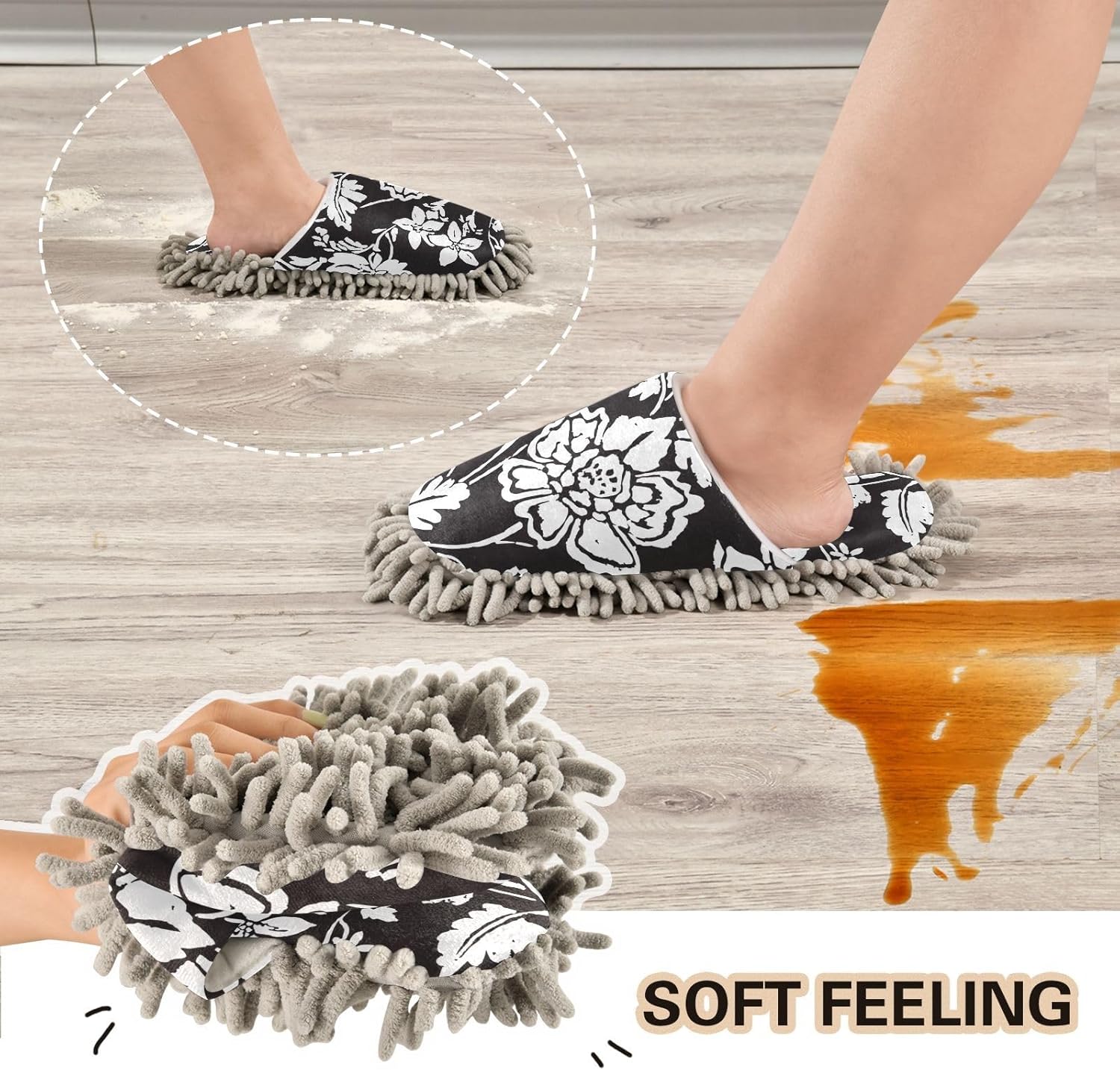 Kigai Microfiber Slippers Black Floral Cleaning Mop