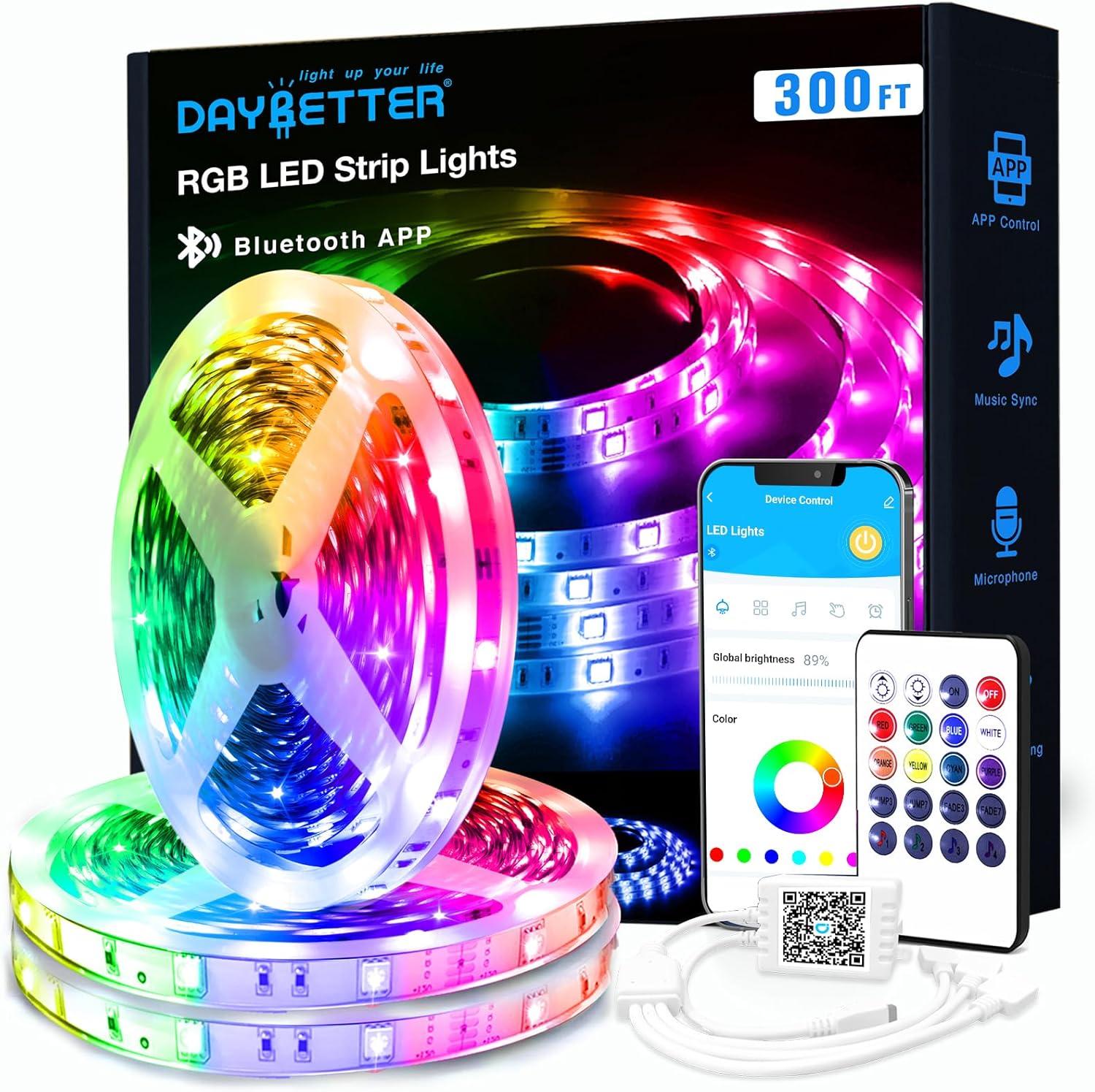 DAYBETTER 300ft RGB LED Strip Lights with App Control and IR Remote