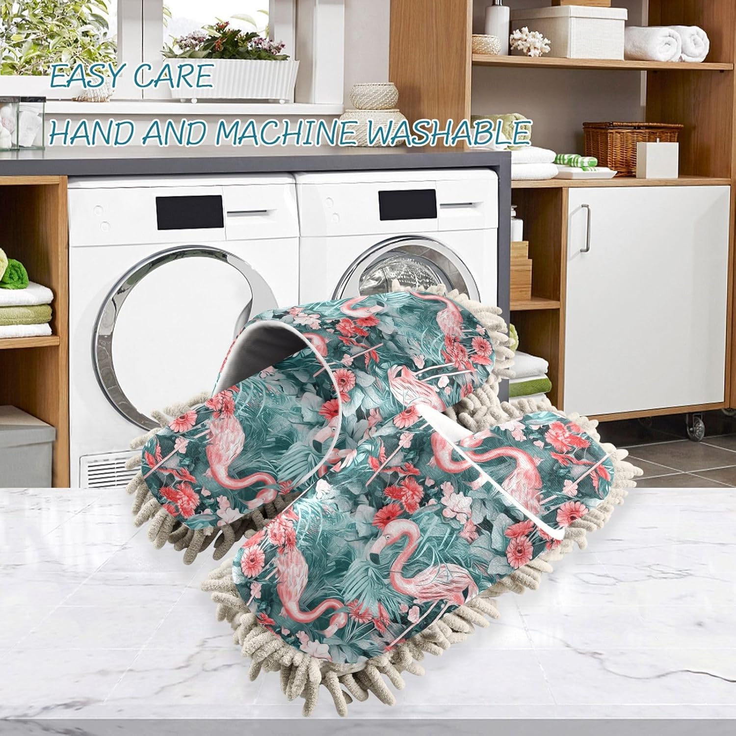 Sinestour Flamingo Pink Mop Slippers for Floor Cleaning