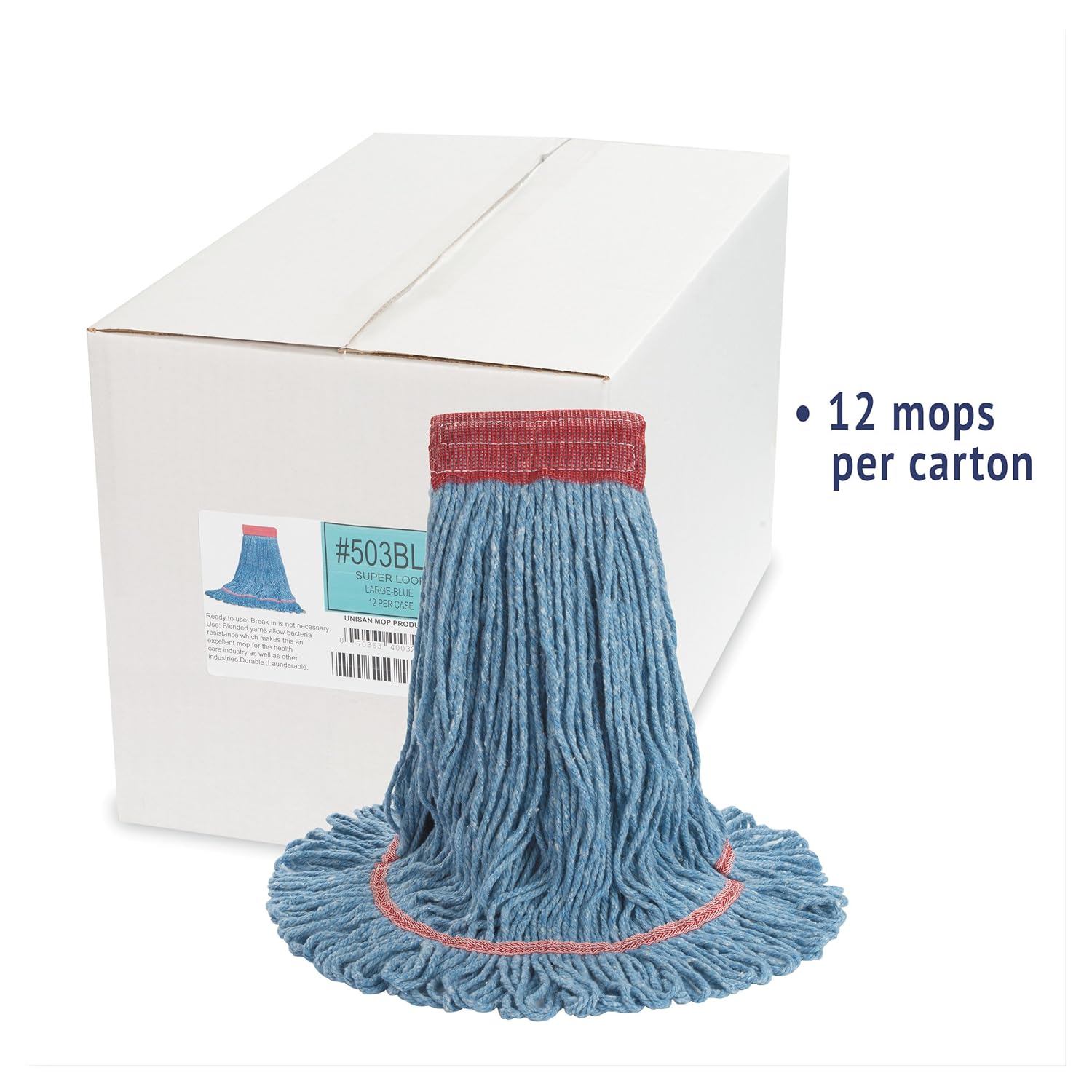 Boardwalk BWK503BLCT Super Loop Wet Mop Head Blue Case of 12