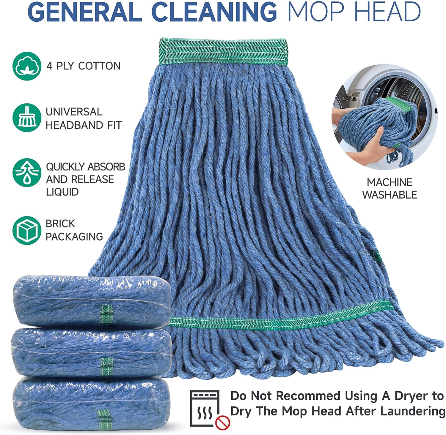 ONESIMUS 24oz Blue Mop Head Replacements Pack of 3
