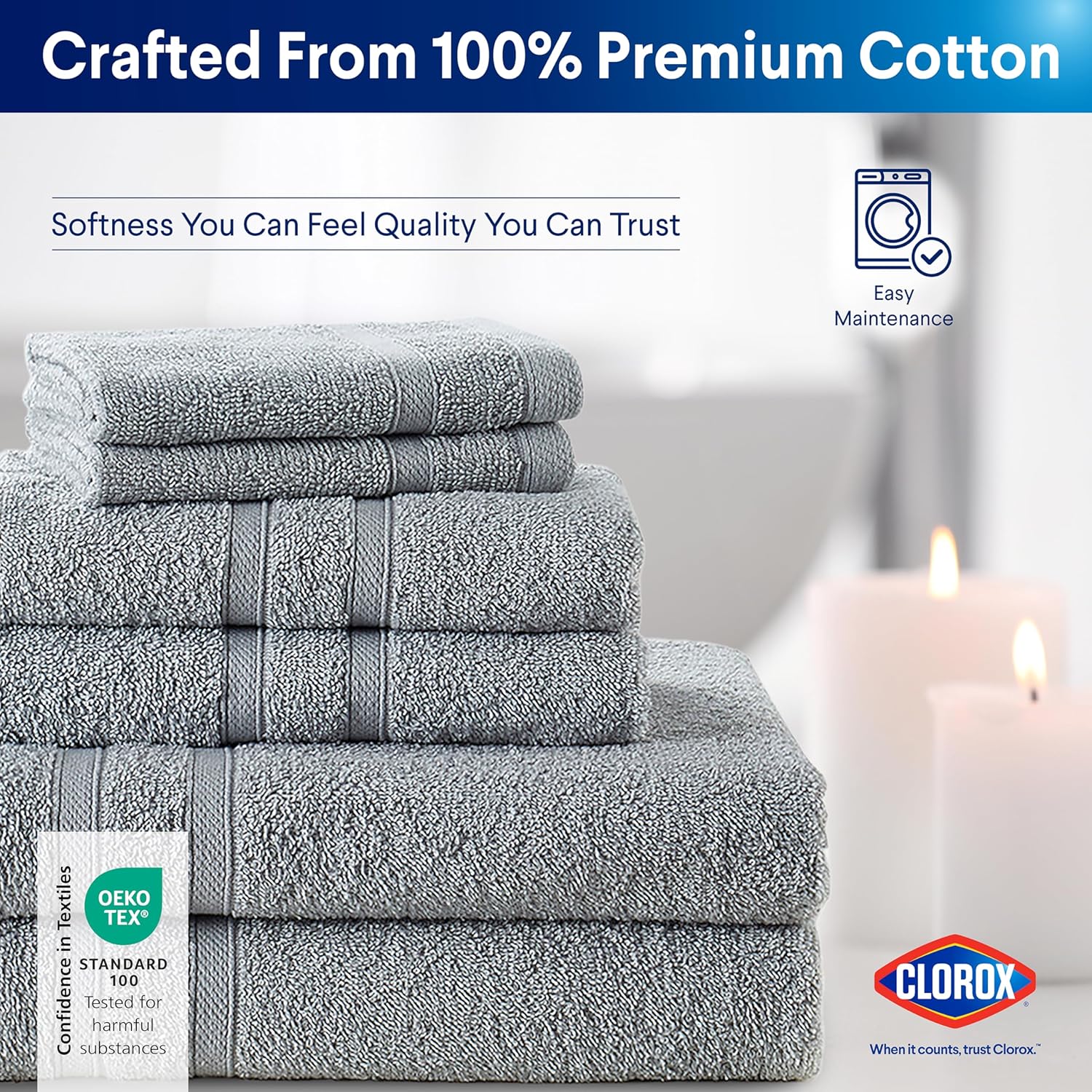 Clorox Bleach Friendly Bath Towels 2 Pack Light Grey