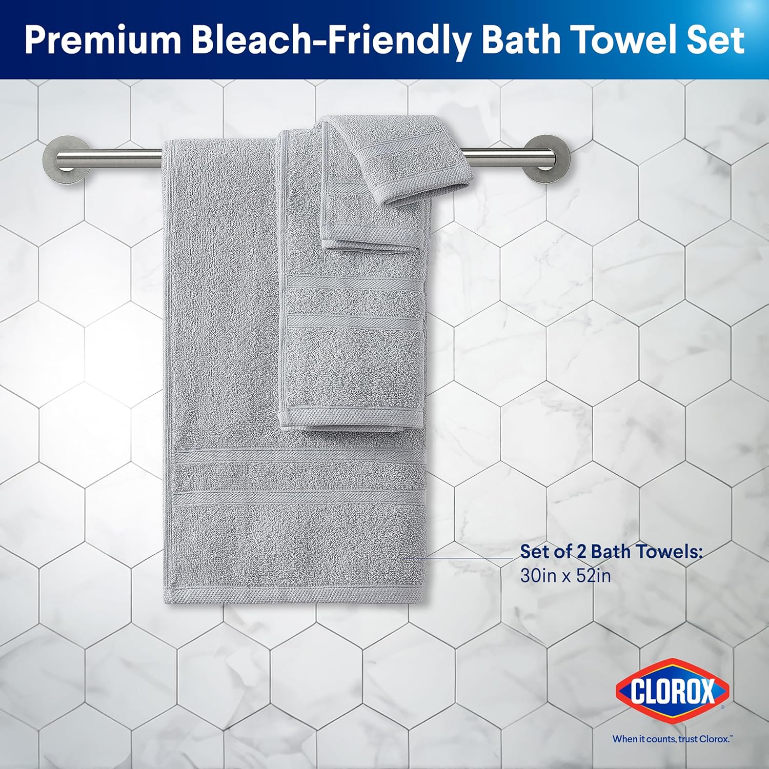 Clorox Bleach Friendly Bath Towels 2 Pack Light Grey