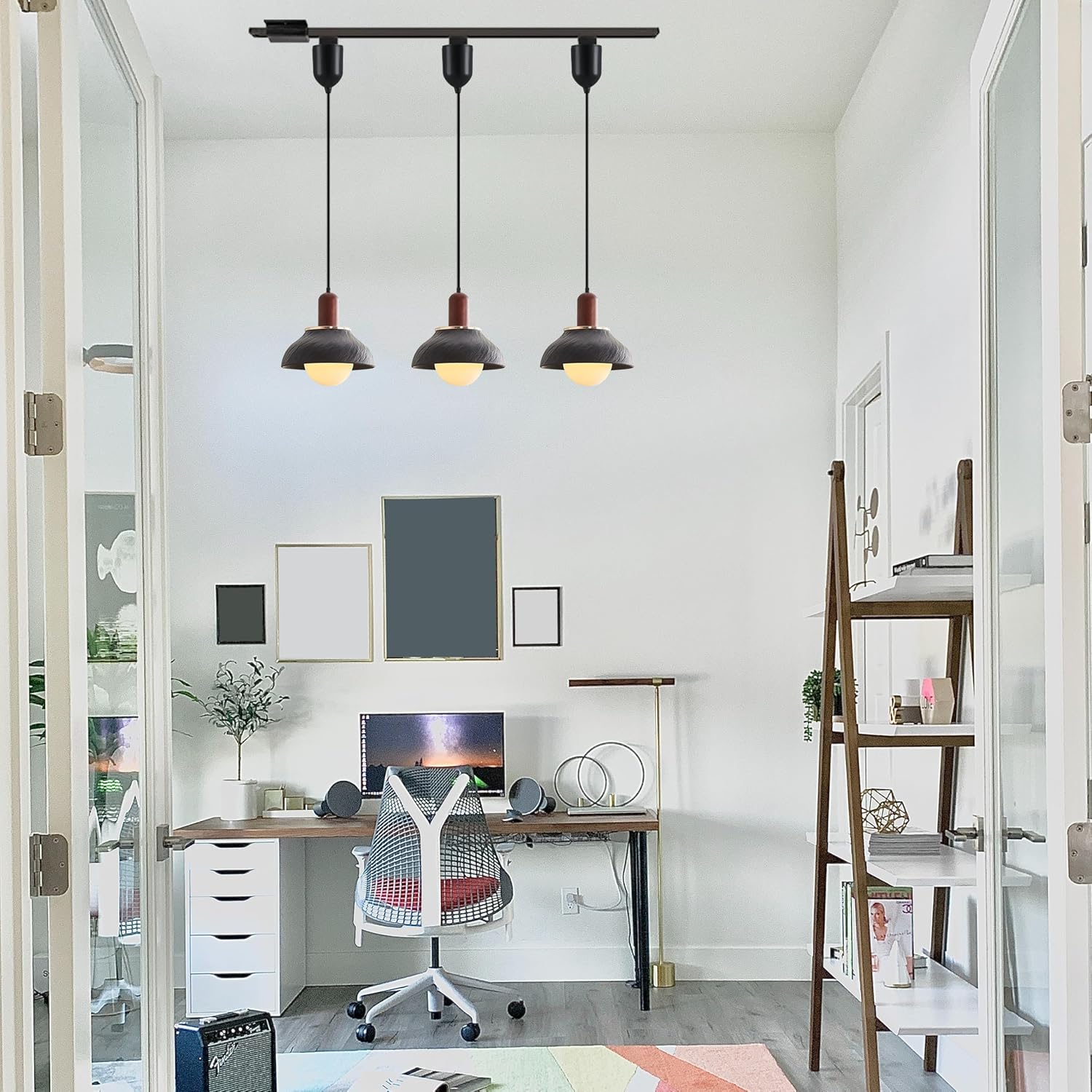 Kiven L Style 2-Wire Track Pendant Light with Black Ceramic Shade