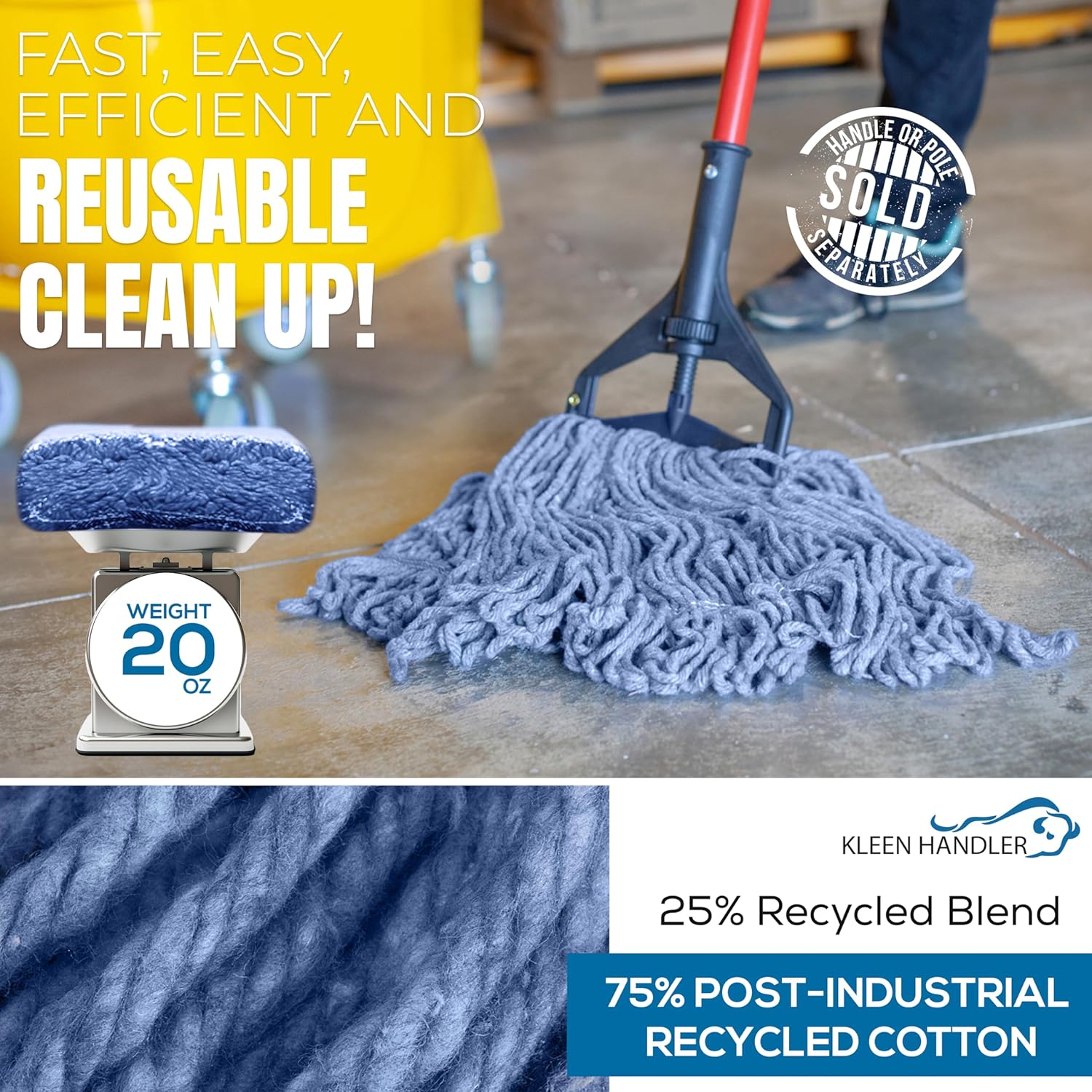 KLEEN HANDLER Blended Loop Mop Head 3-Pack
