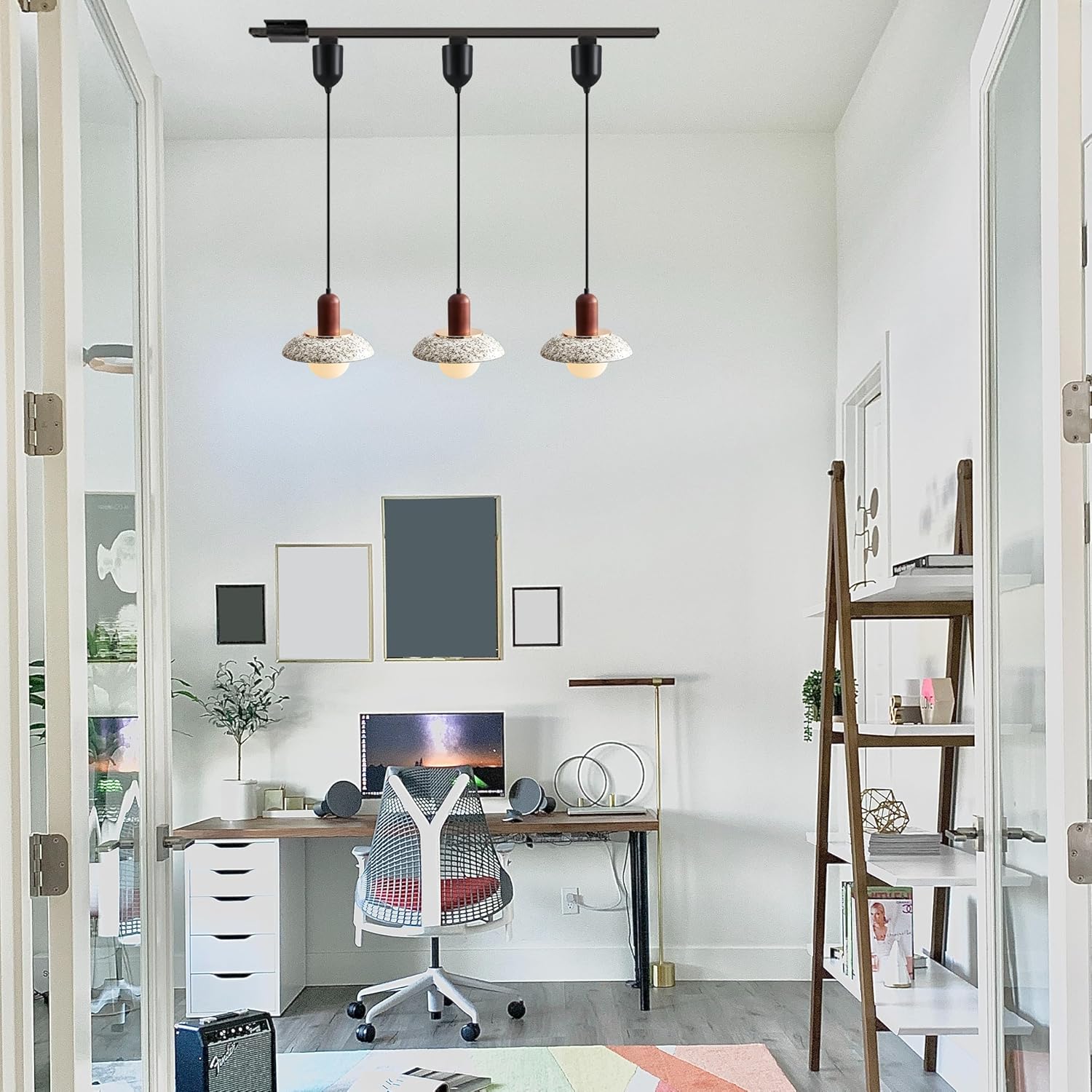 Kiven L Style 2-Wire Track Pendant Light with Ceramic Shade