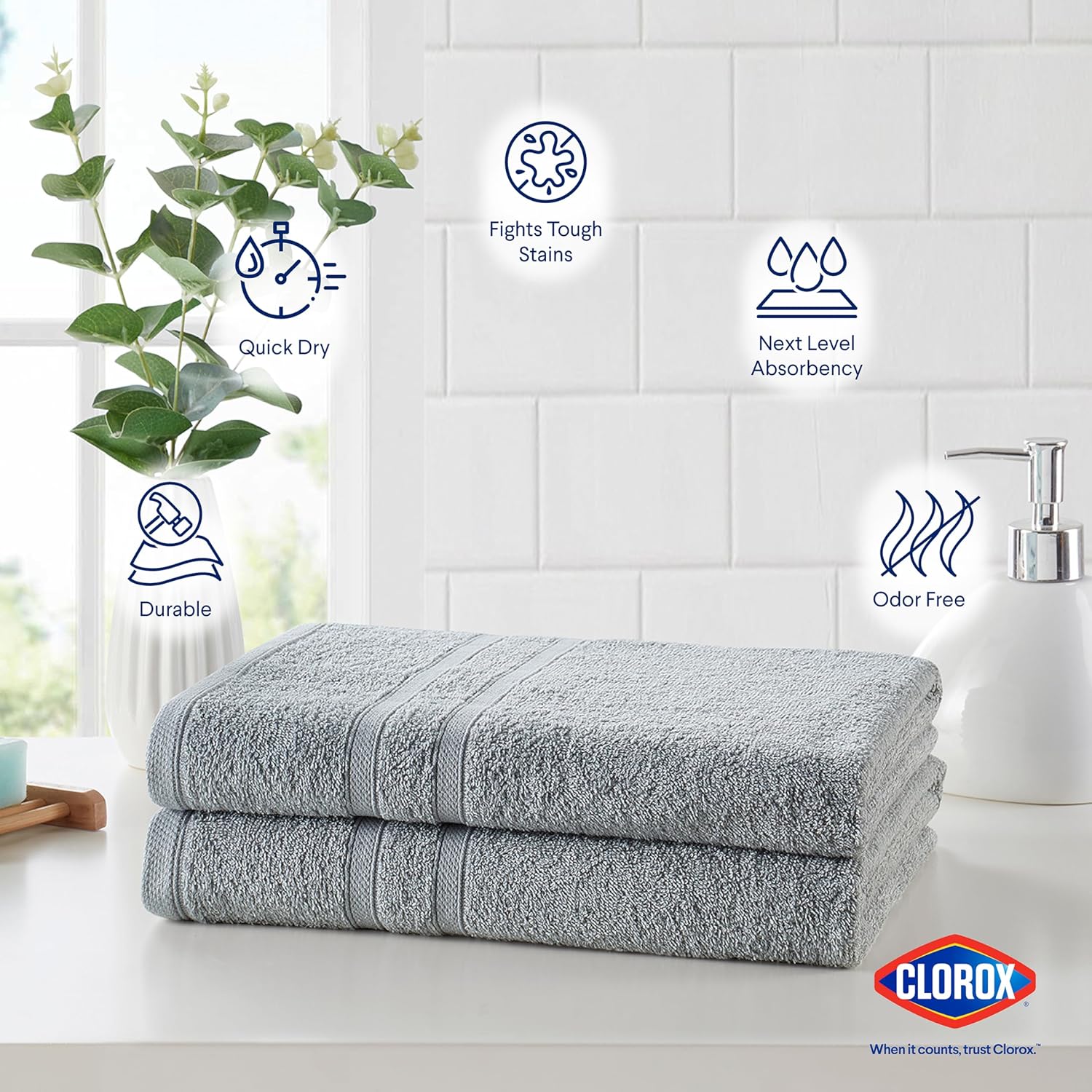 Clorox Bleach Friendly Bath Towels 2 Pack Light Grey