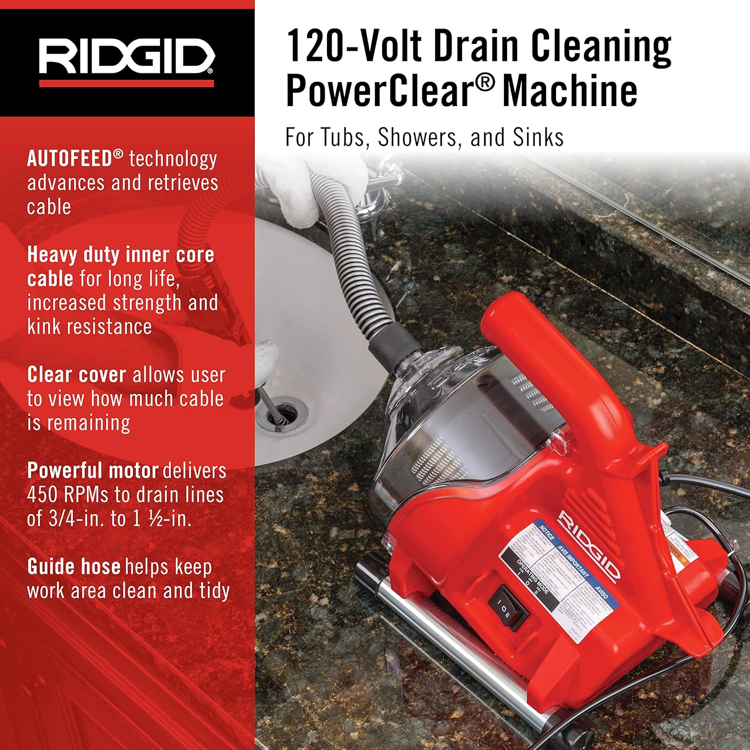 RIDGID PowerClear Drain Cleaning Machine Kit with Spiral Cutter